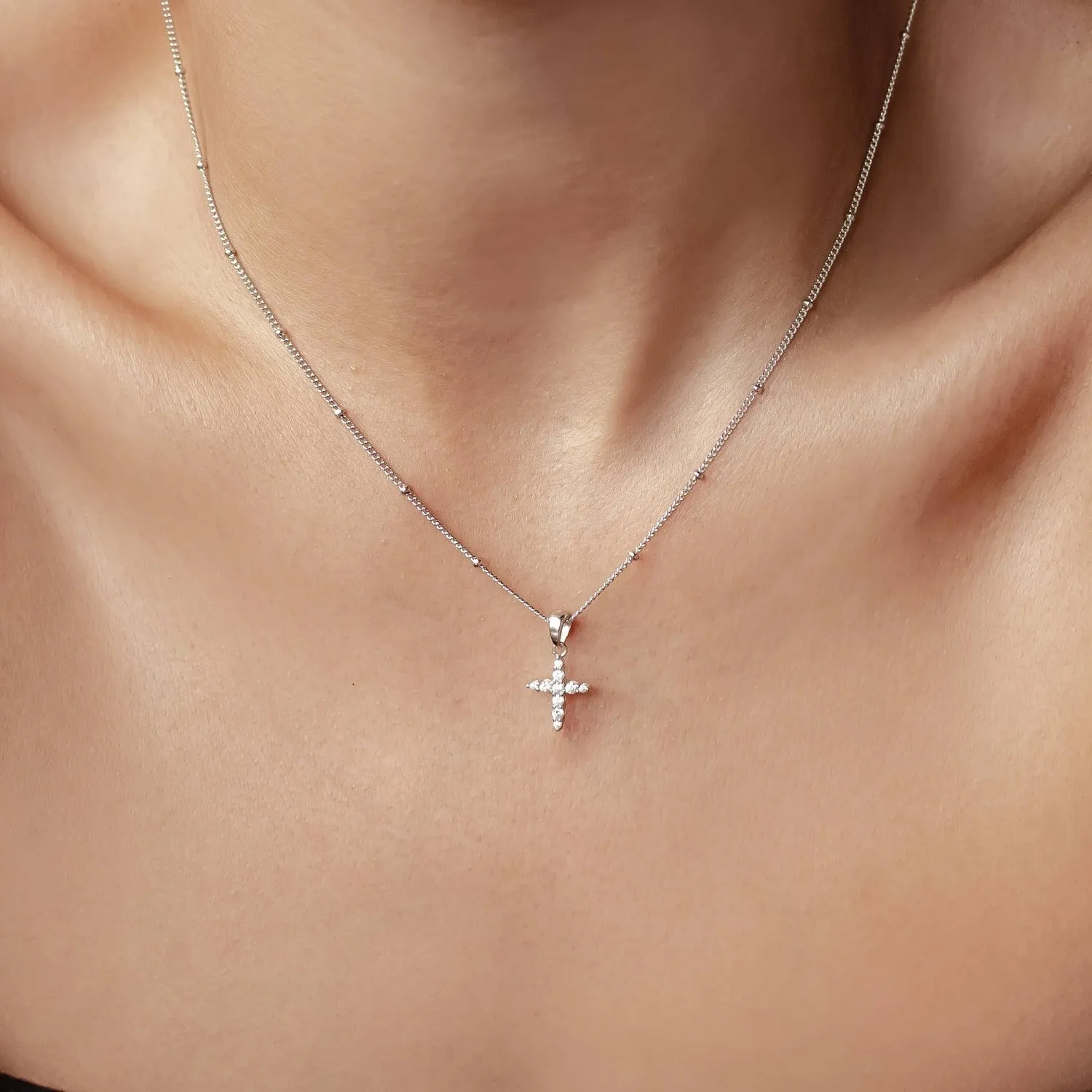 Gemstone Cross Pendant Necklace Sterling Silver