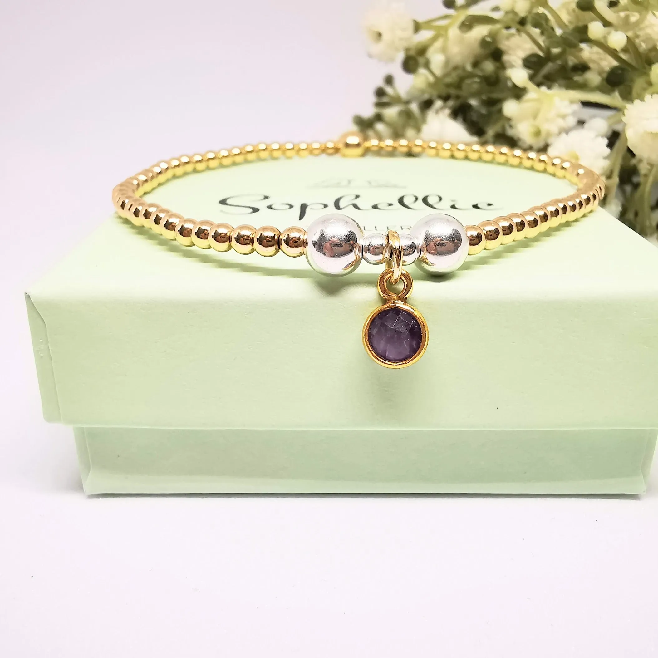 Gold Bead Bracelet with Amethyst