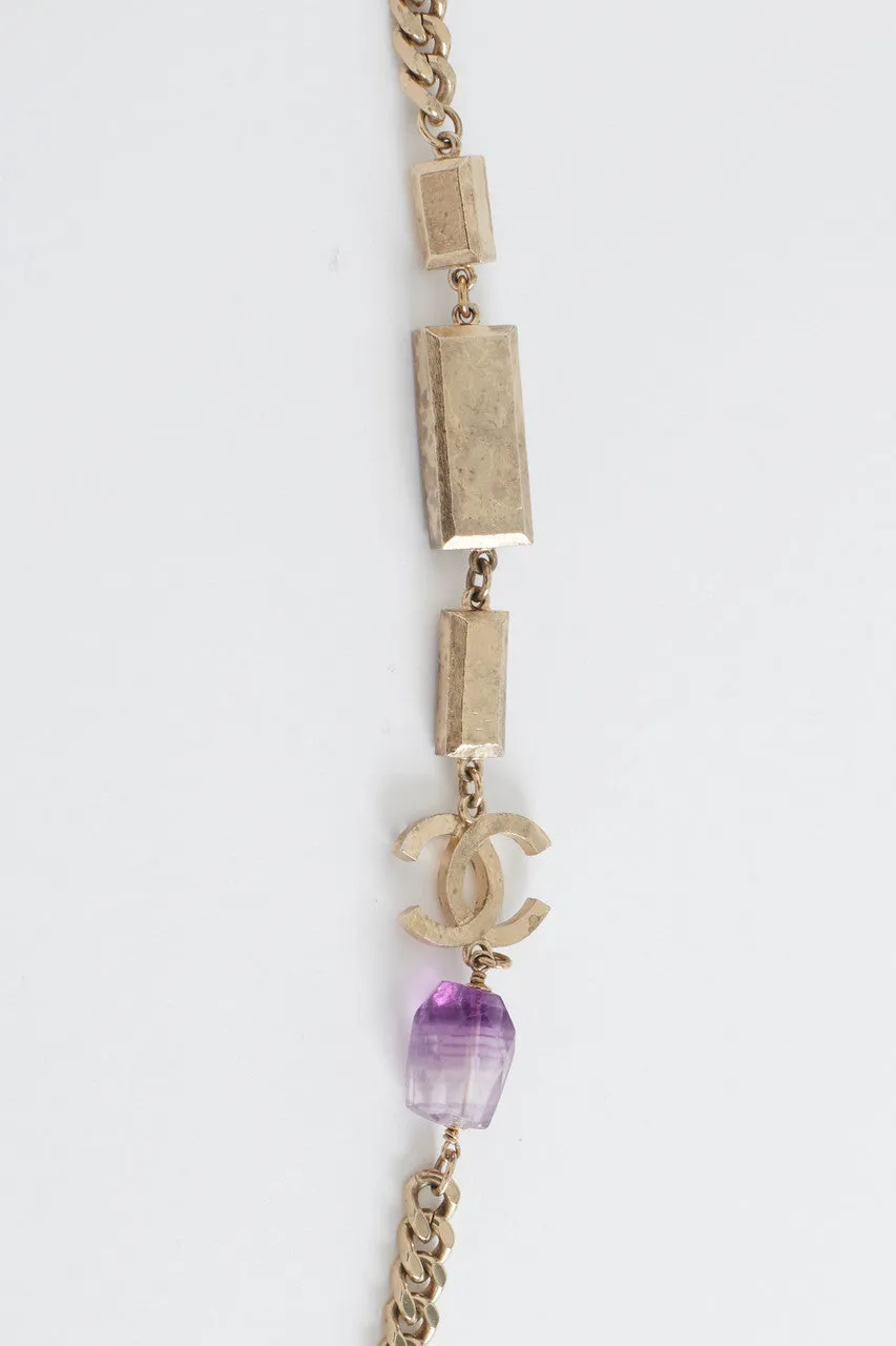 Gold Metal and Amethyst Curb Link Necklace