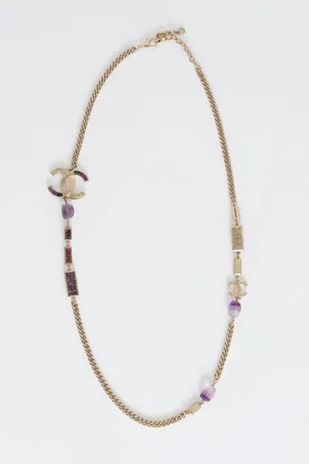 Gold Metal and Amethyst Curb Link Necklace