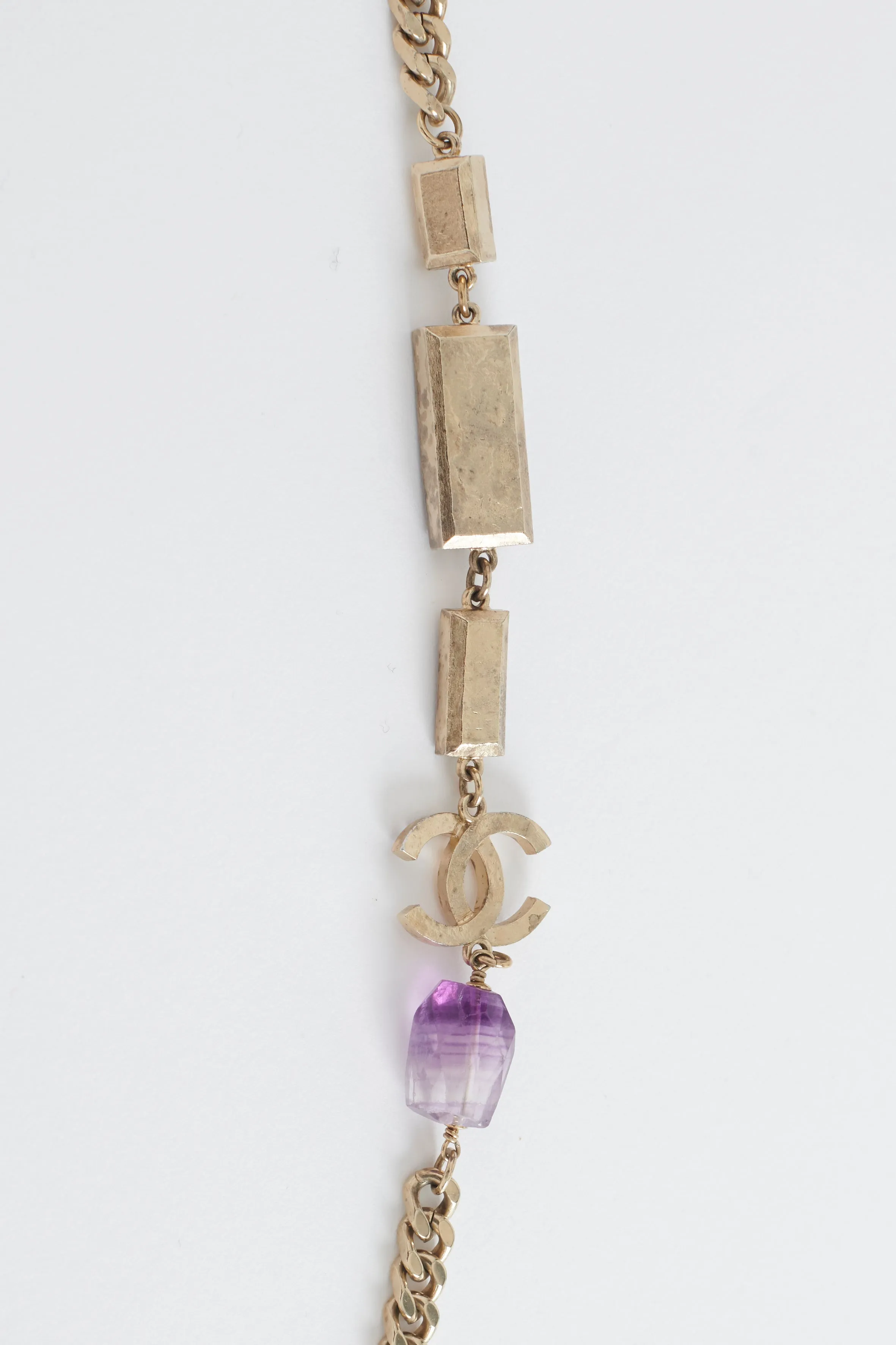 Gold Metal and Amethyst Curb Link Necklace