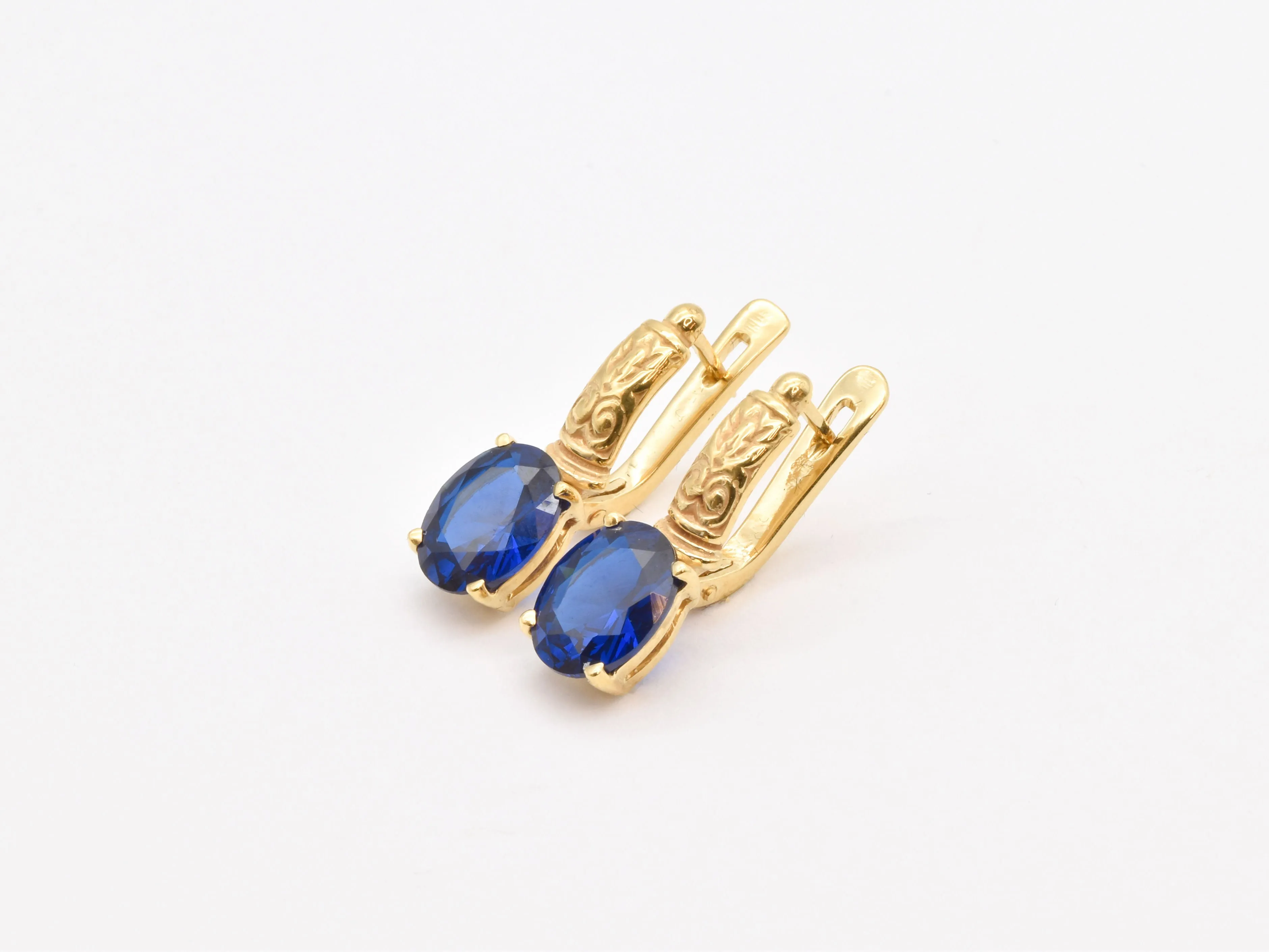 Gold Sapphire Earrings - Blue Diamond Earrings - Vintage Tribal Earrings