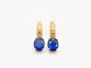 Gold Sapphire Earrings - Blue Diamond Earrings - Vintage Tribal Earrings