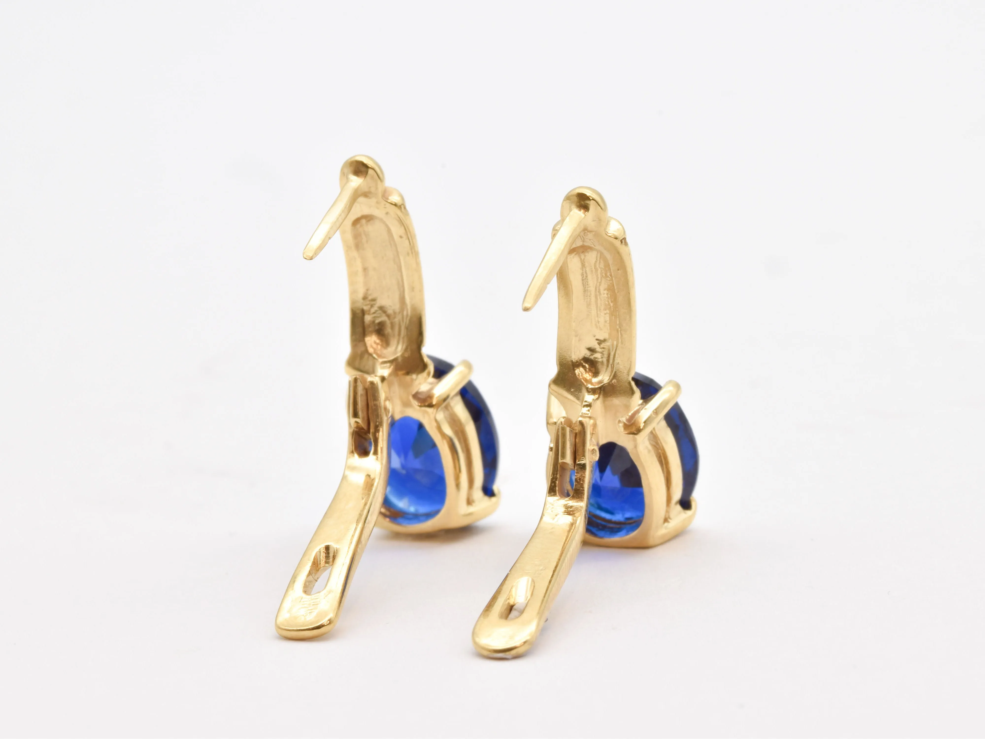 Gold Sapphire Earrings - Blue Diamond Earrings - Vintage Tribal Earrings