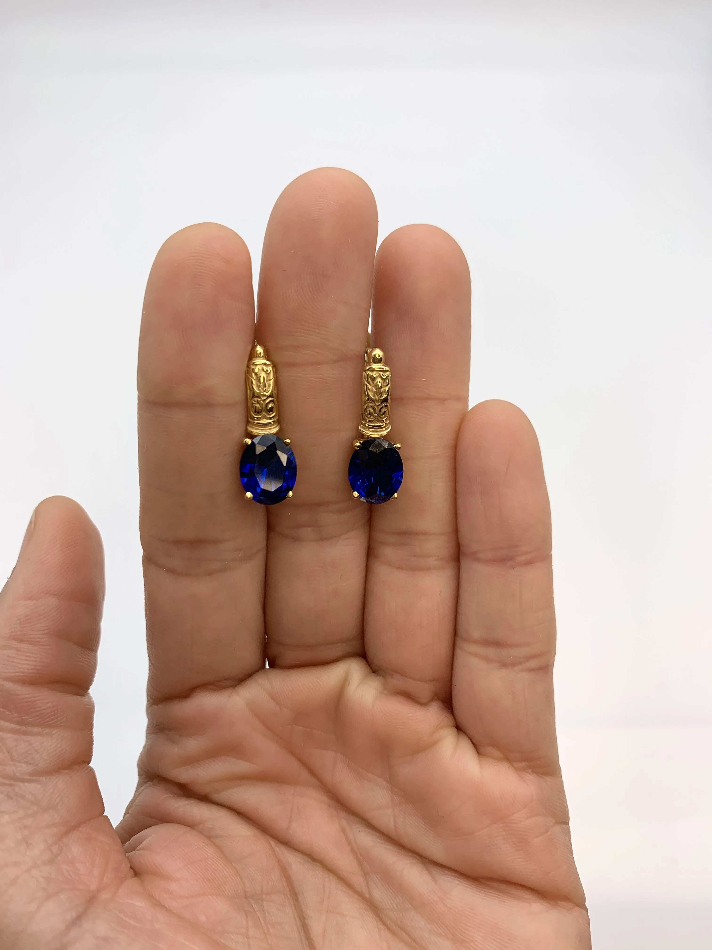 Gold Sapphire Earrings - Blue Diamond Earrings - Vintage Tribal Earrings