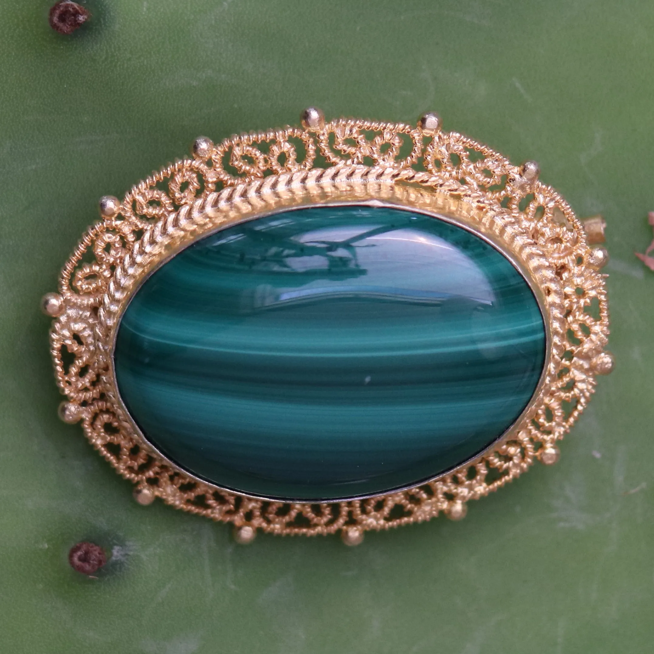 Good Queen Bess Malachite Brooch