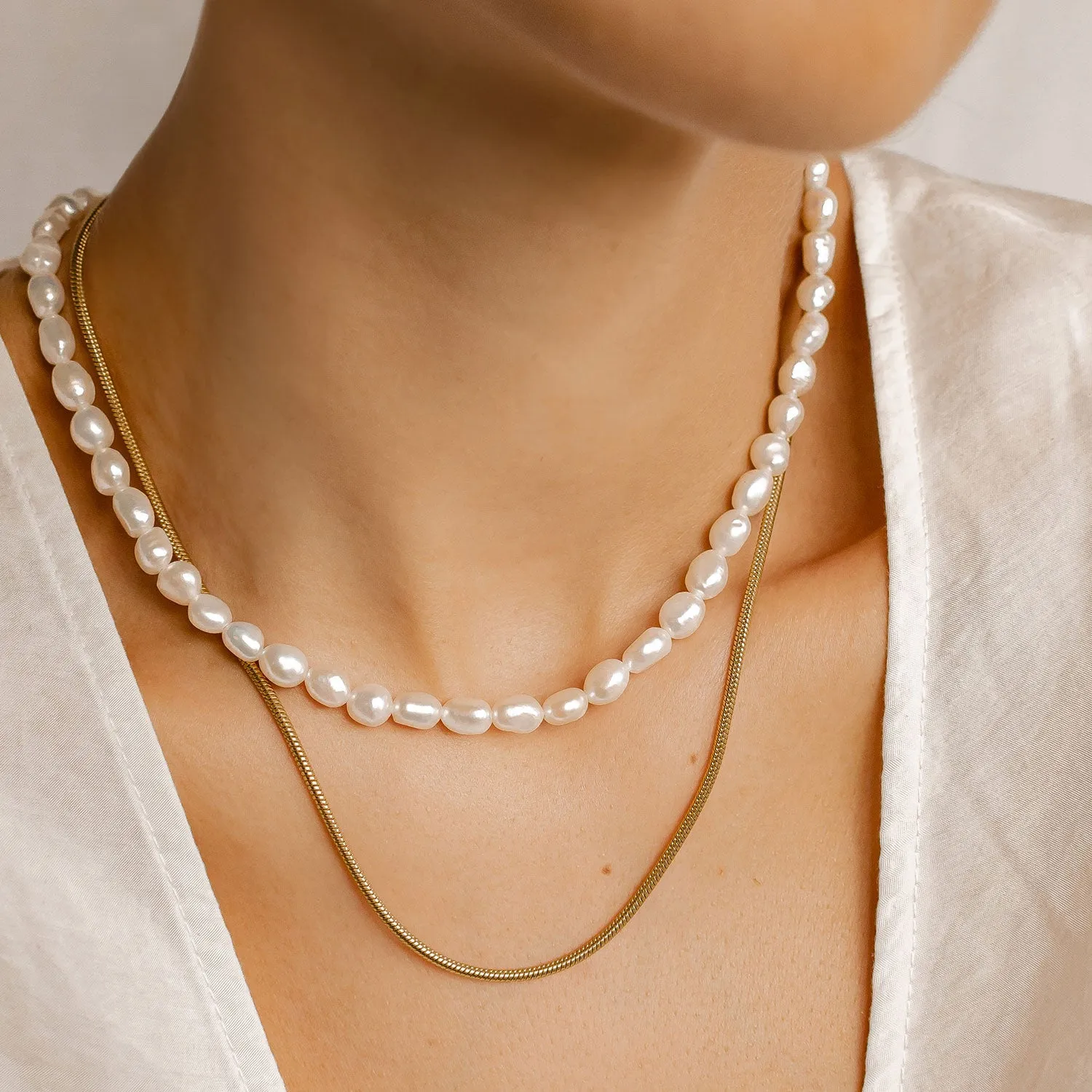 Grace Pearl Necklace Sterling Silver Gold