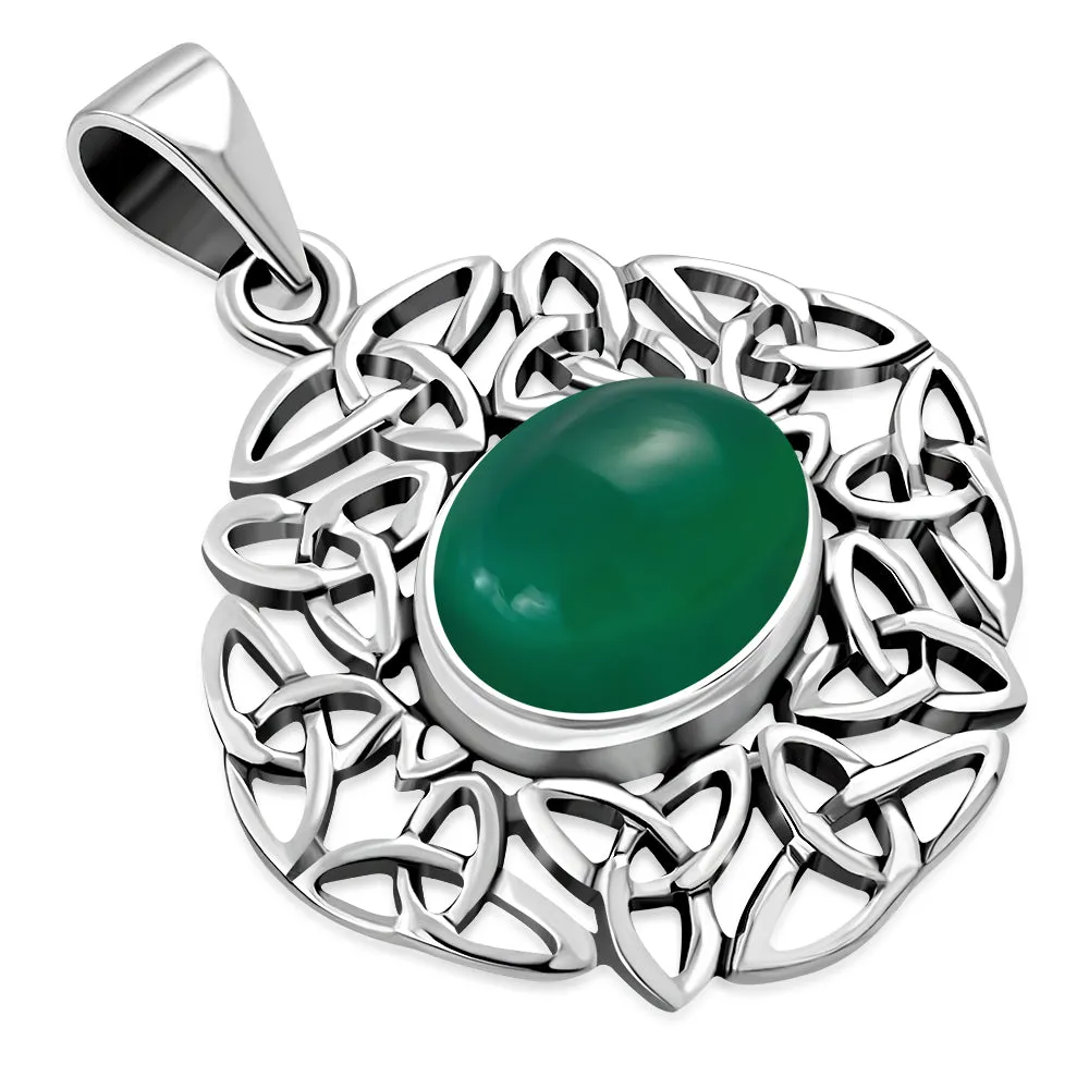 Green Agate Trinity Knots Silver Pendant