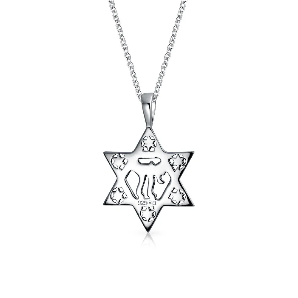 Hanukkah Chai Symbol Star of David Pendant Necklace Sterling Silver Jewelry