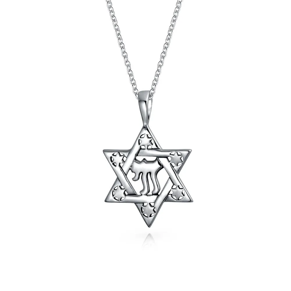 Hanukkah Chai Symbol Star of David Pendant Necklace Sterling Silver Jewelry