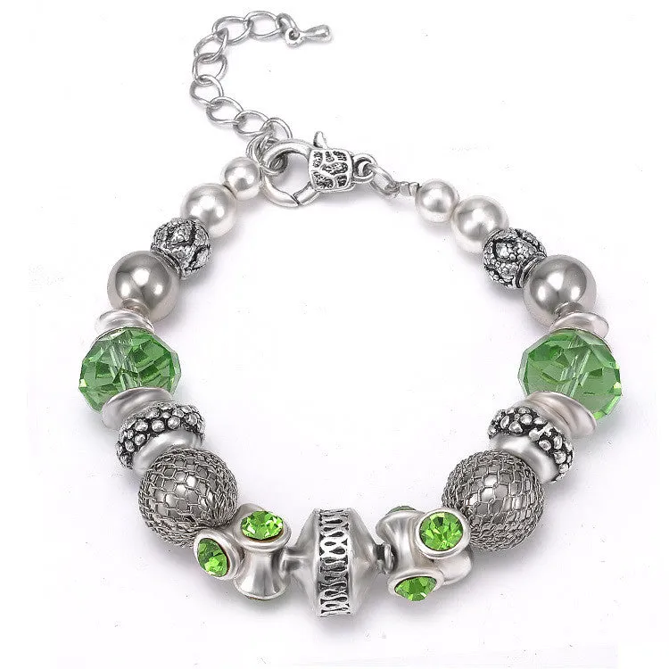 Hot Sell 925 Silver Crystal Charm Shambala Bracelets Women Glass Beads Bracelets & Bangles Handmade DIY Jewelry