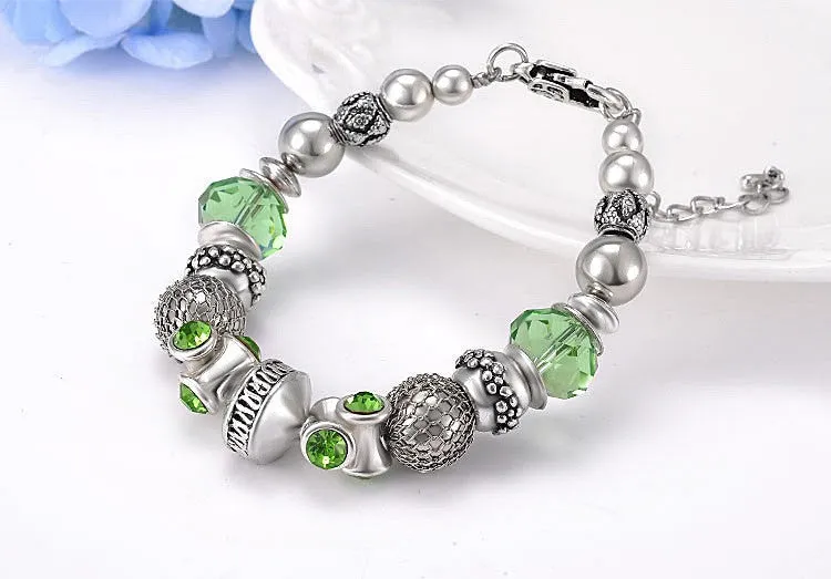 Hot Sell 925 Silver Crystal Charm Shambala Bracelets Women Glass Beads Bracelets & Bangles Handmade DIY Jewelry