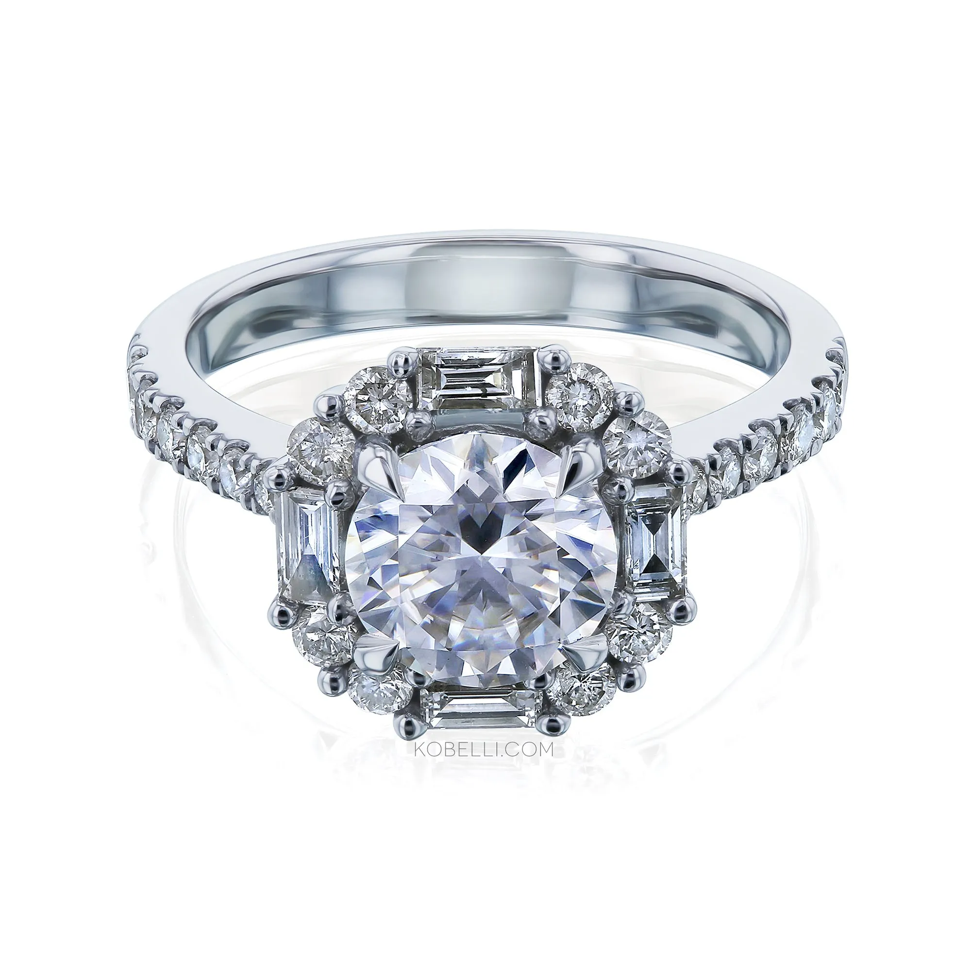 Jemma Moissanite & Baguette Diamond Halo Ring