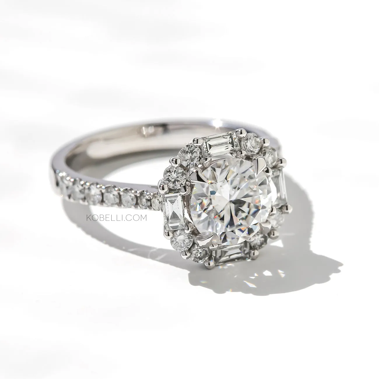 Jemma Moissanite & Baguette Diamond Halo Ring