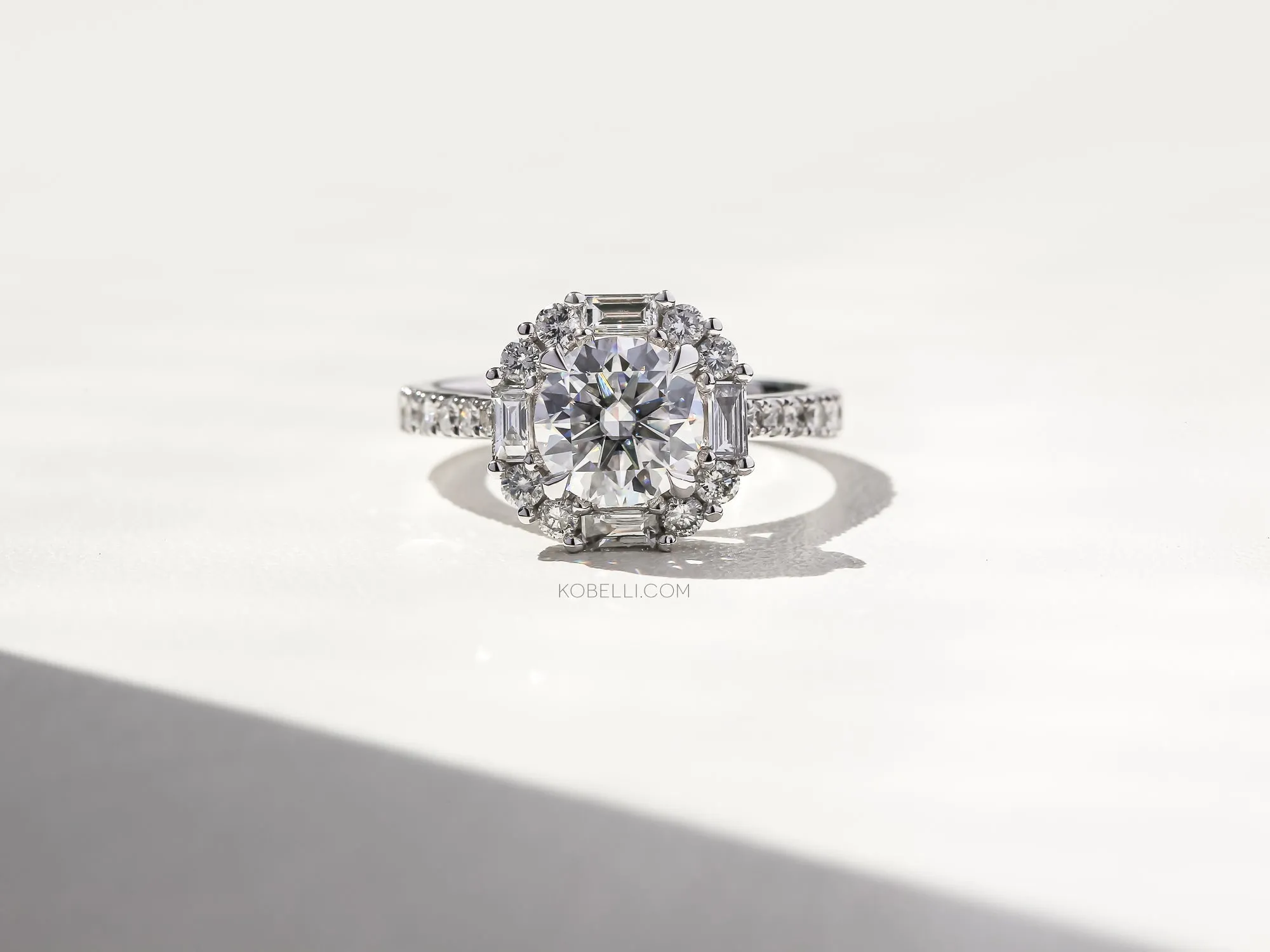 Jemma Moissanite & Baguette Diamond Halo Ring