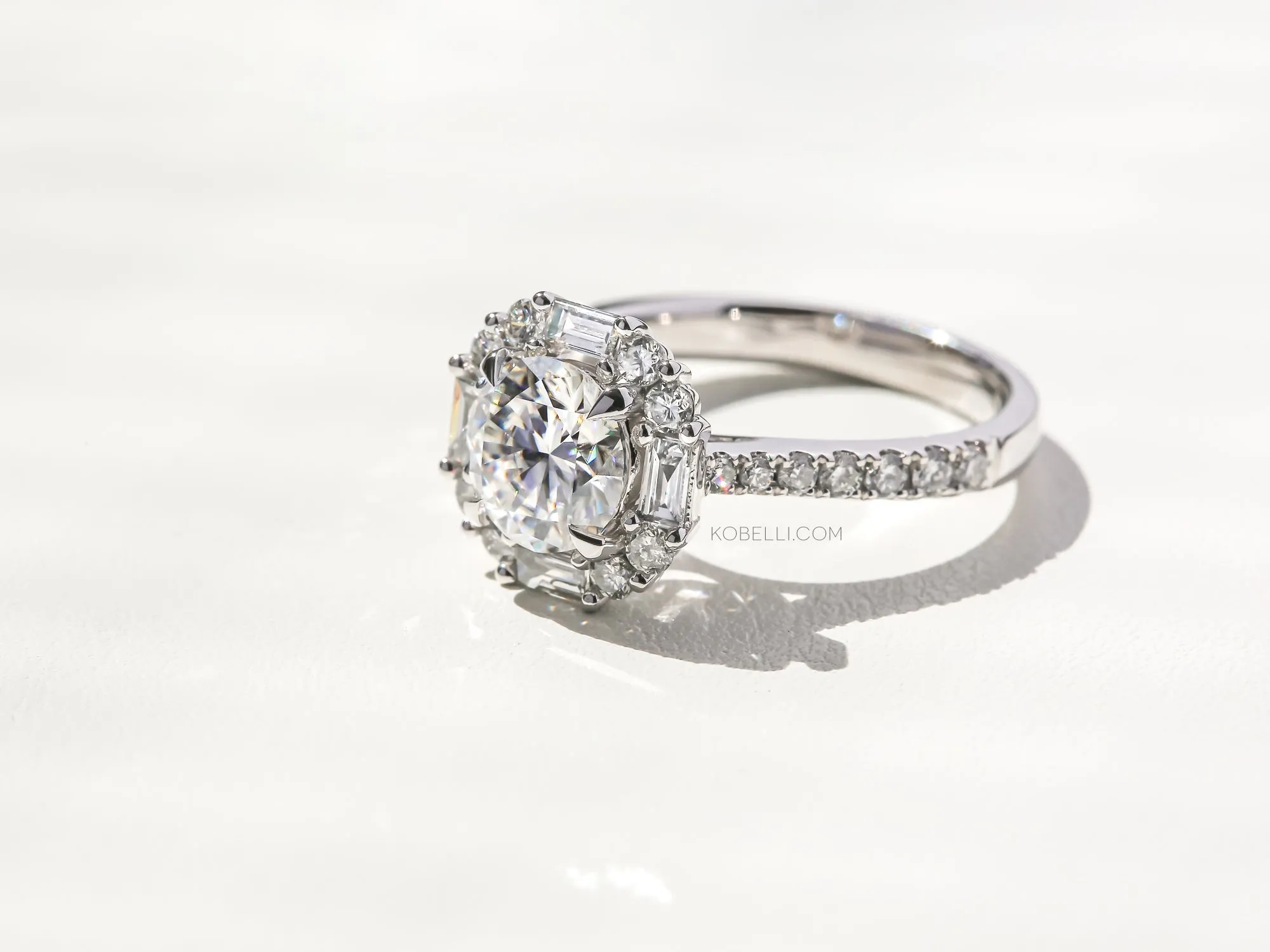 Jemma Moissanite & Baguette Diamond Halo Ring