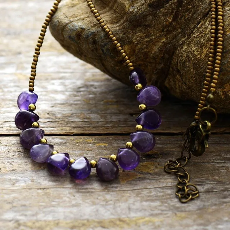 'Kaya' Amethyst and Seed Beads Necklace