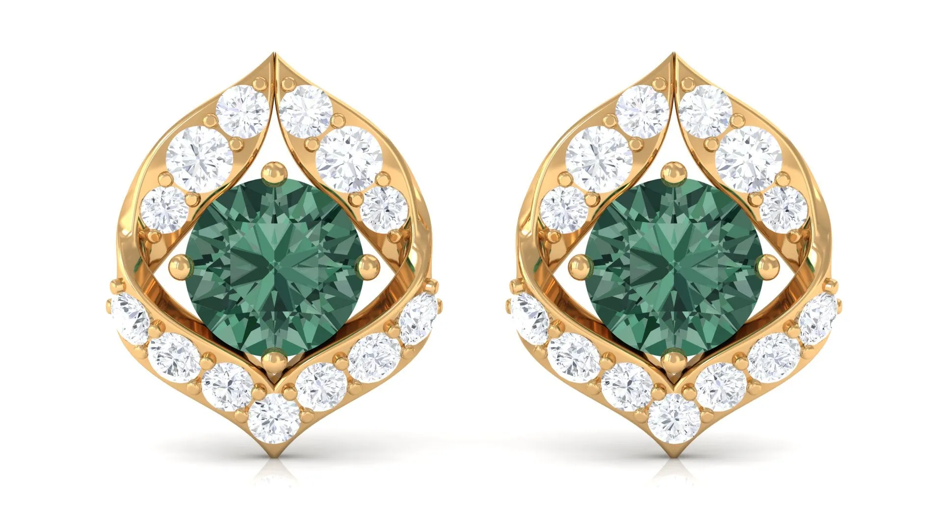 Lab Grown Green Sapphire Stud Earrings with Diamond