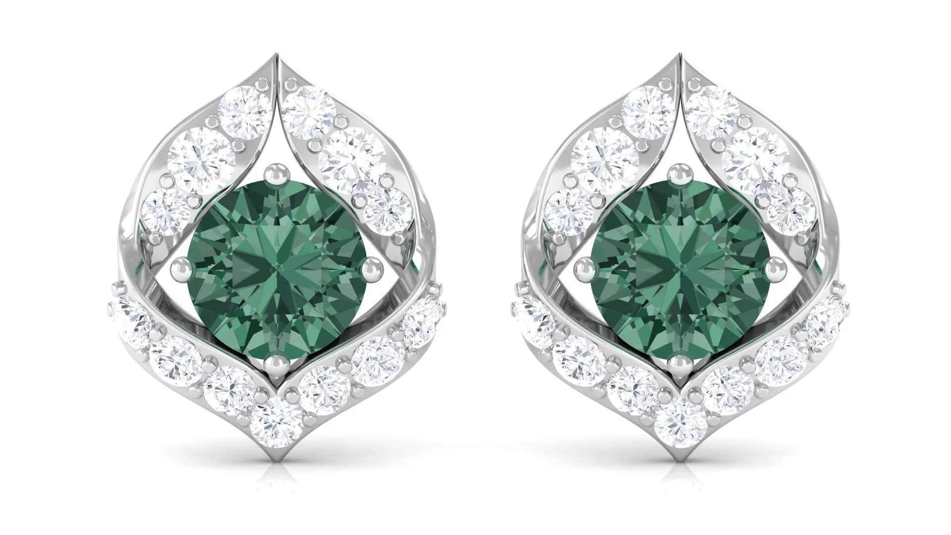 Lab Grown Green Sapphire Stud Earrings with Diamond