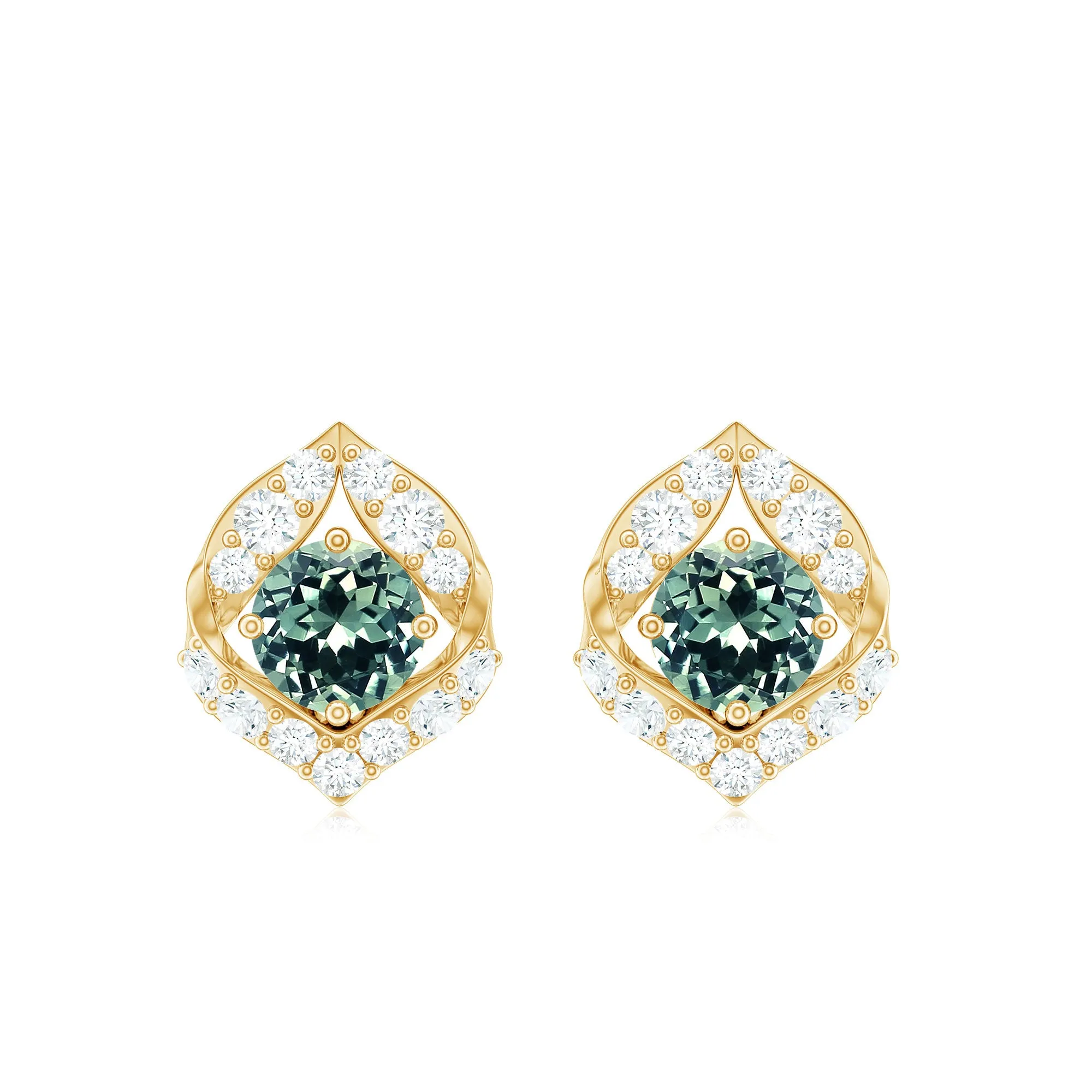 Lab Grown Green Sapphire Stud Earrings with Diamond