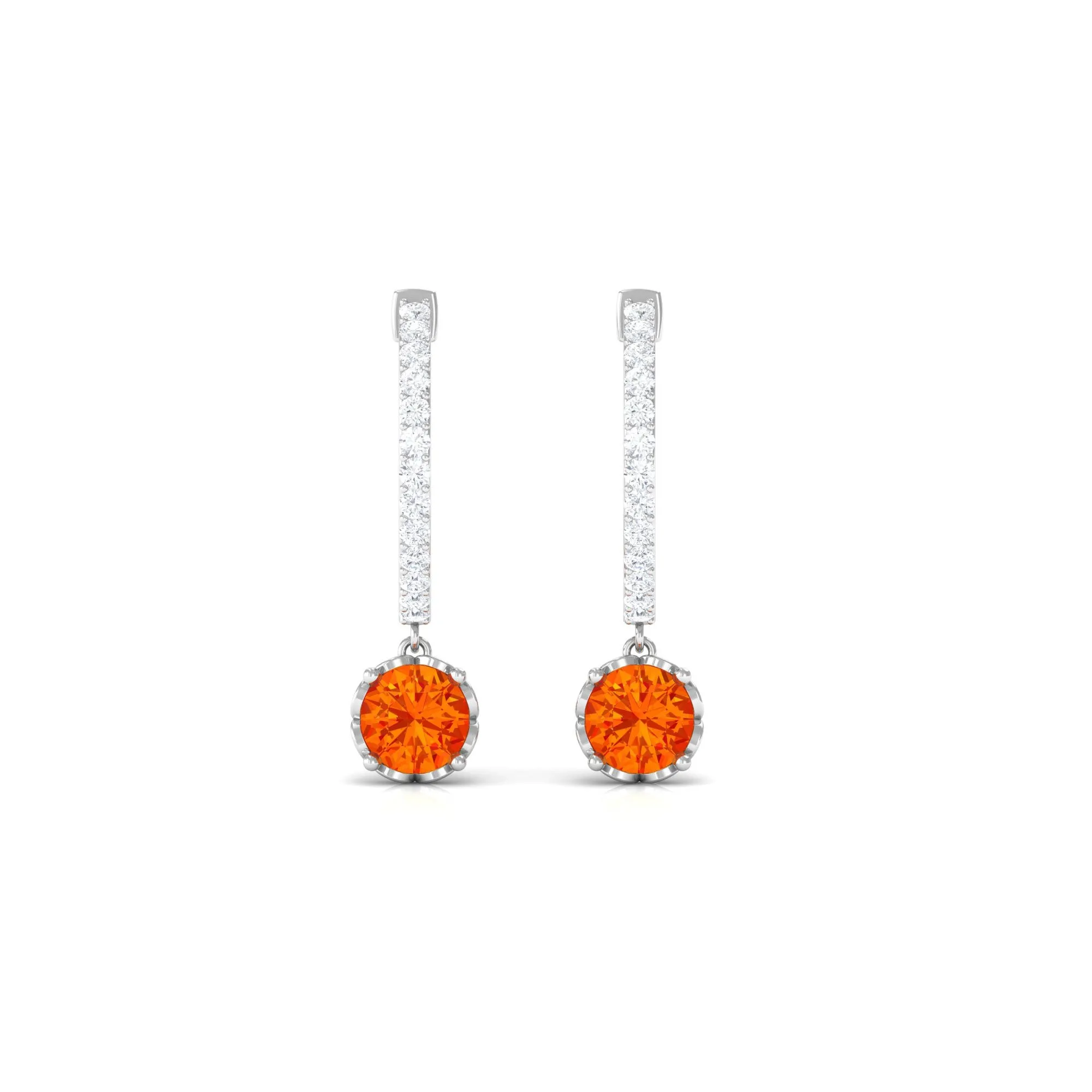 Lab Grown Orange Sapphire Hoop Drop Earrings with Diamond