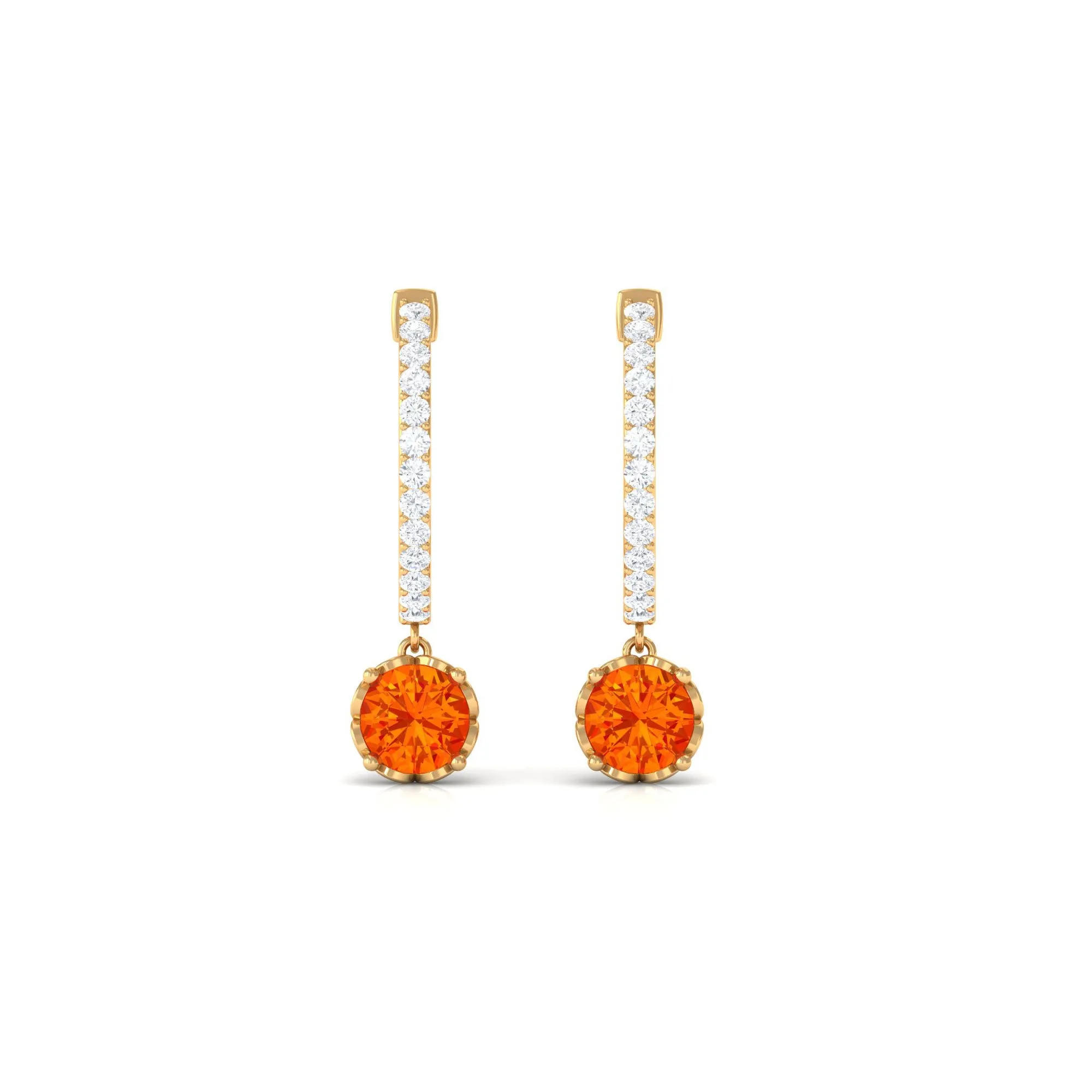 Lab Grown Orange Sapphire Hoop Drop Earrings with Diamond