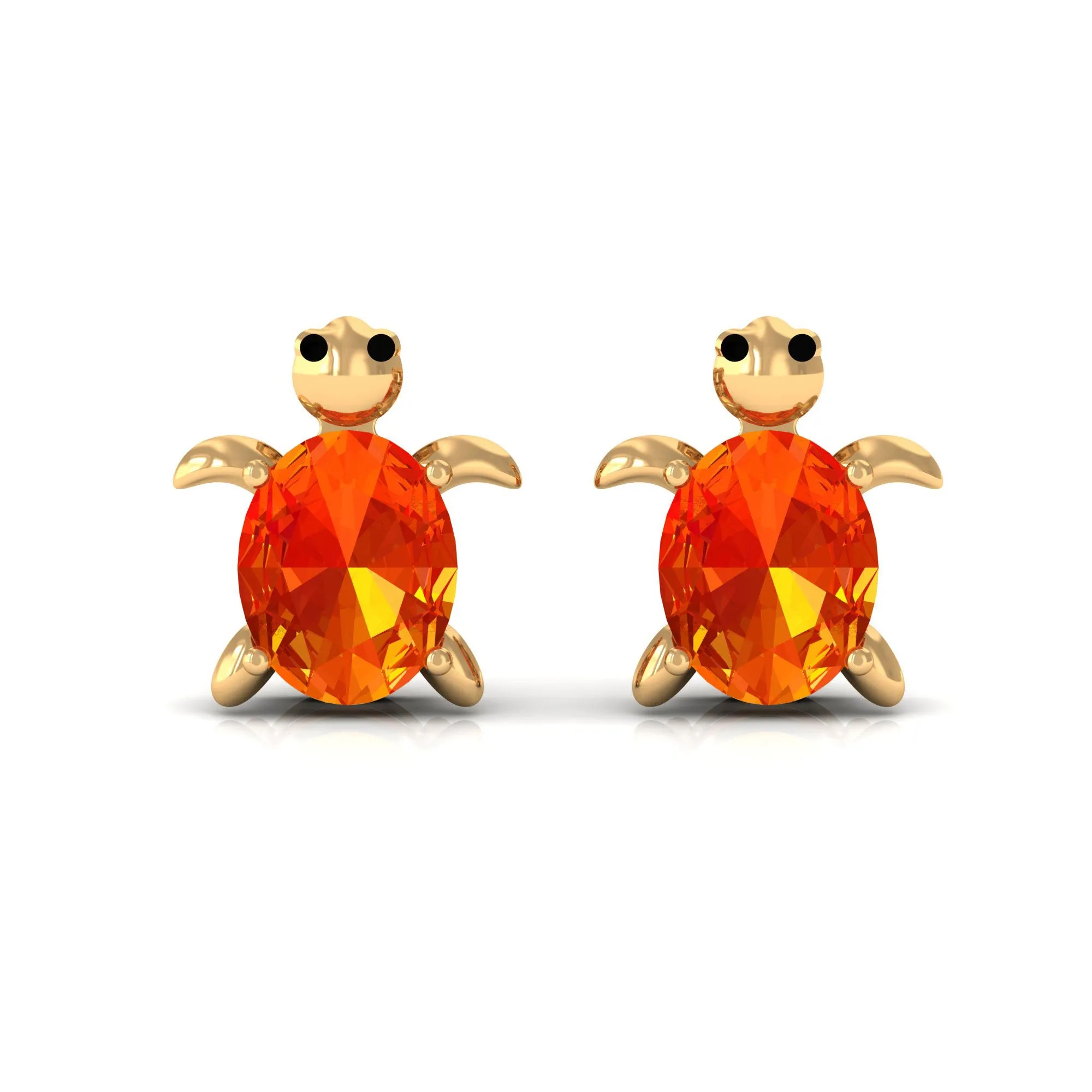 Lab Grown Orange Sapphire Turtle Stud Earrings