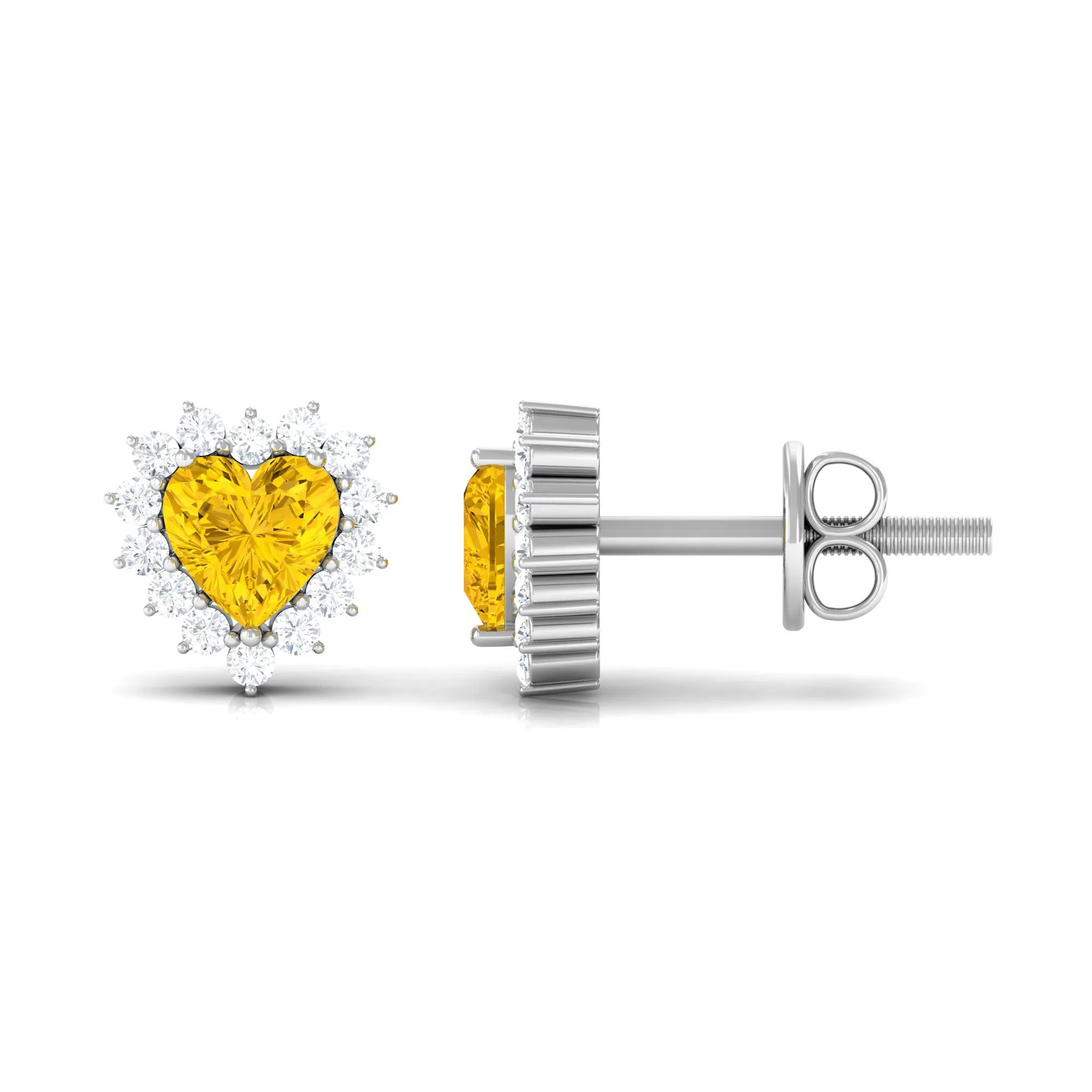 Lab Grown Yellow Sapphire Heart Earrings with Diamond