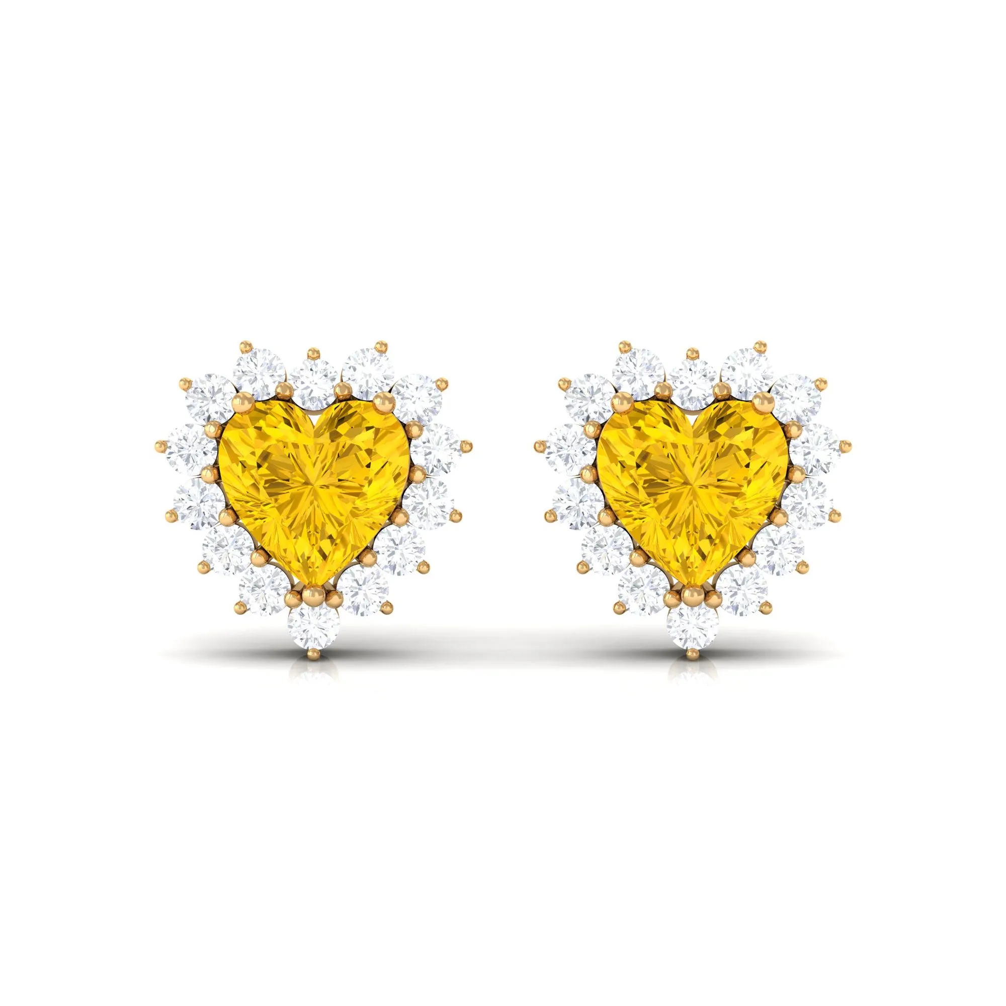 Lab Grown Yellow Sapphire Heart Earrings with Diamond