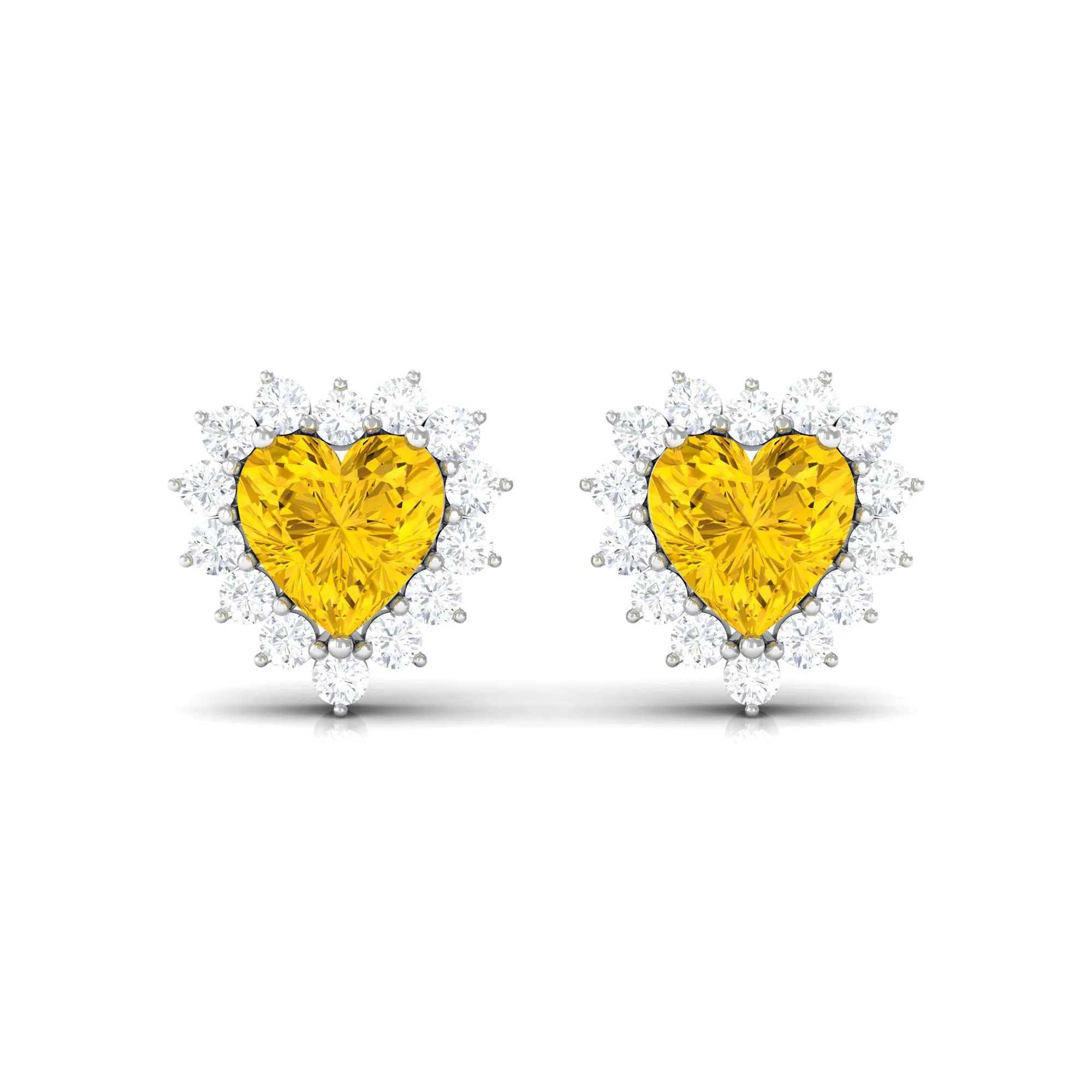 Lab Grown Yellow Sapphire Heart Earrings with Diamond