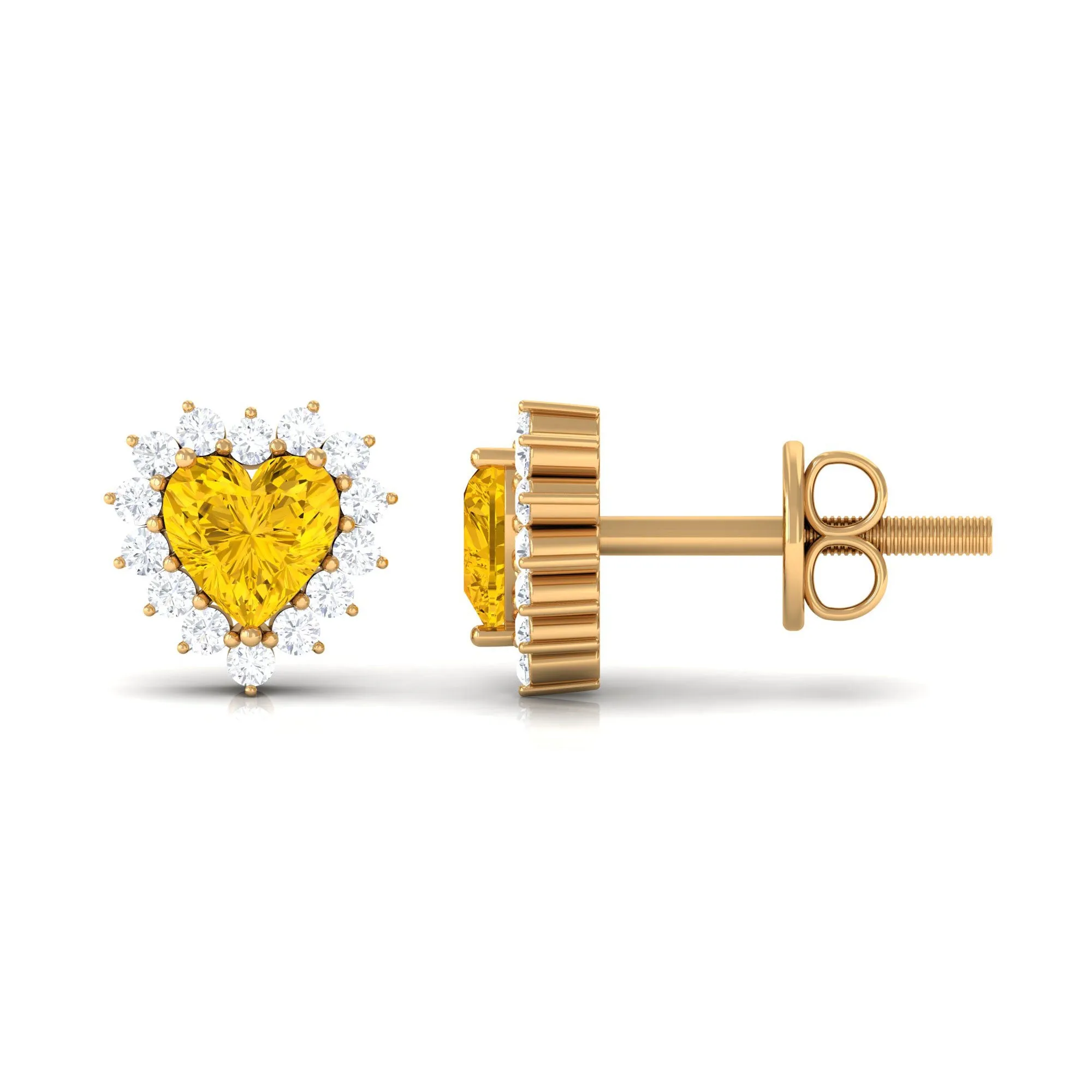 Lab Grown Yellow Sapphire Heart Earrings with Diamond