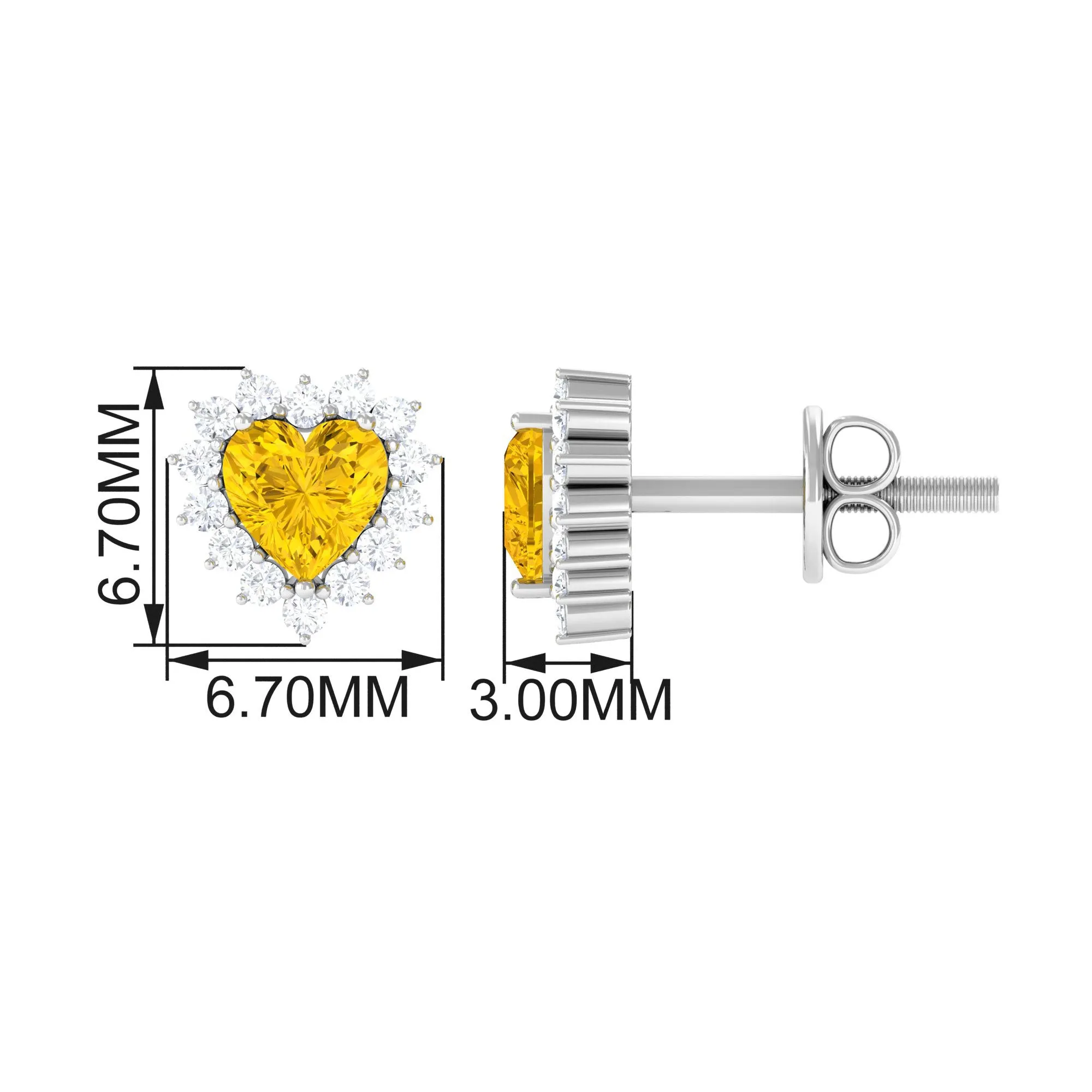 Lab Grown Yellow Sapphire Heart Earrings with Diamond