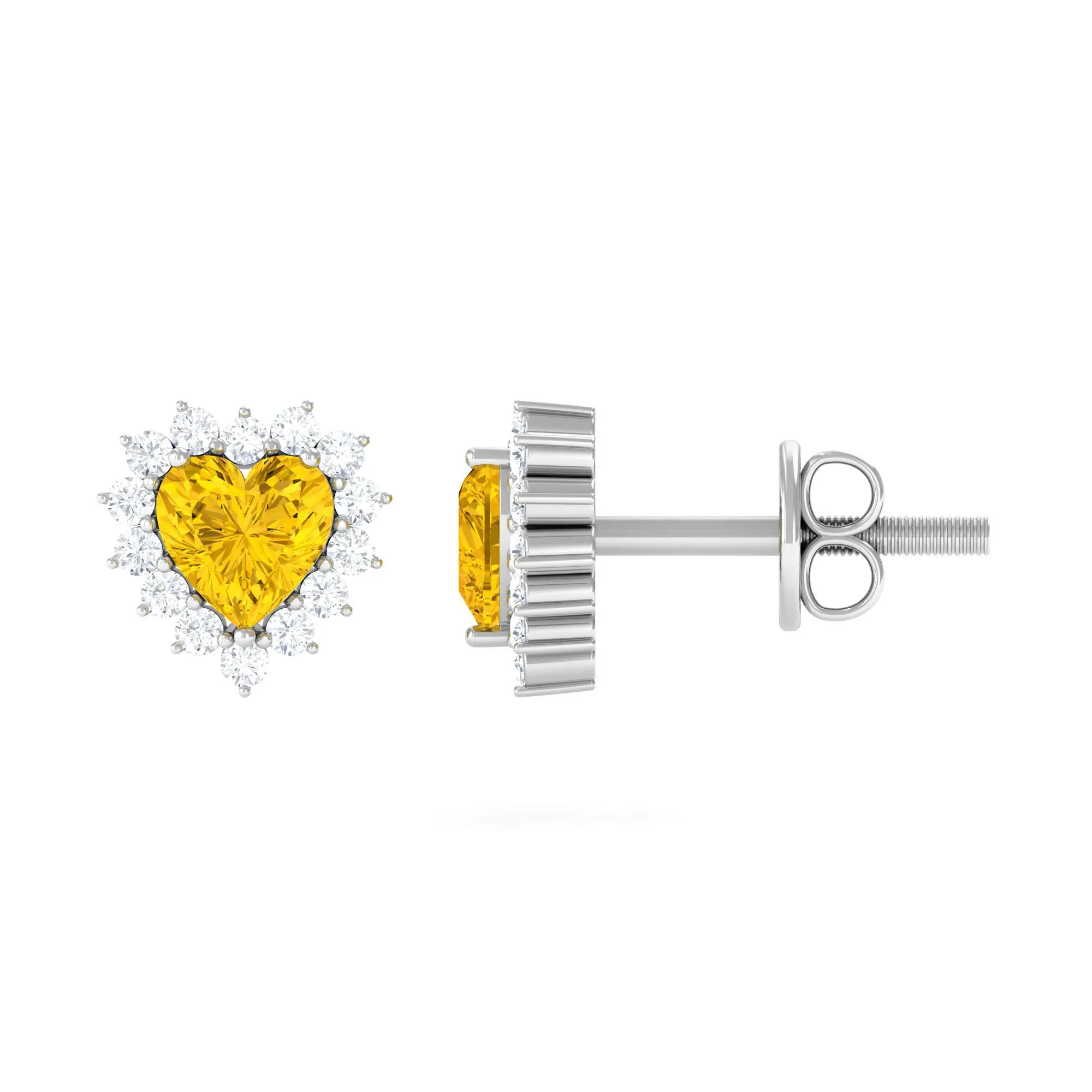 Lab Grown Yellow Sapphire Heart Earrings with Diamond