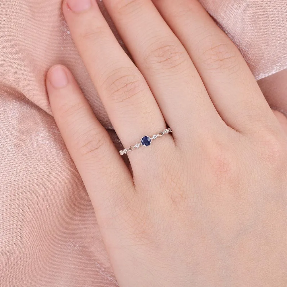 Lab Sapphire Round Cut White Gold Ring