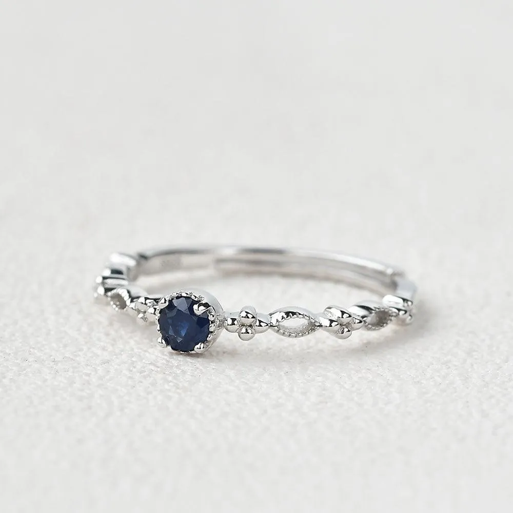 Lab Sapphire Round Cut White Gold Ring