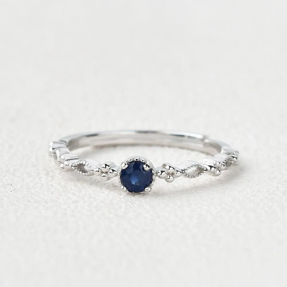 Lab Sapphire Round Cut White Gold Ring