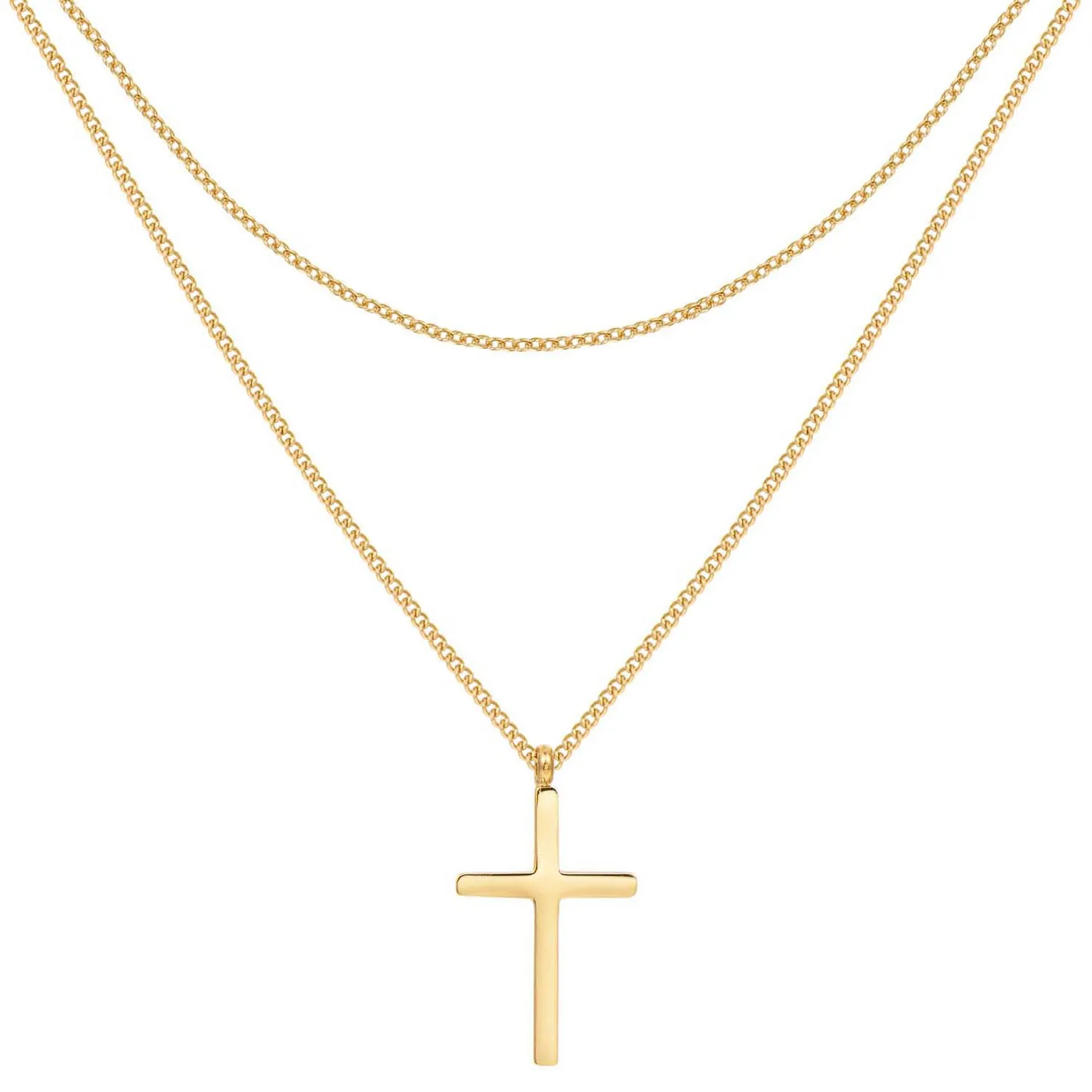 Layered Cross Necklace Gold