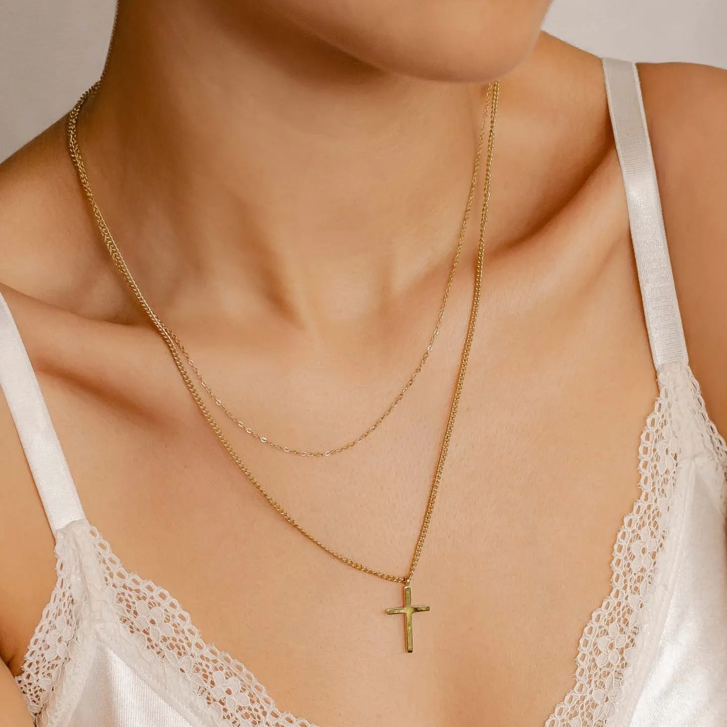 Layered Cross Necklace Gold