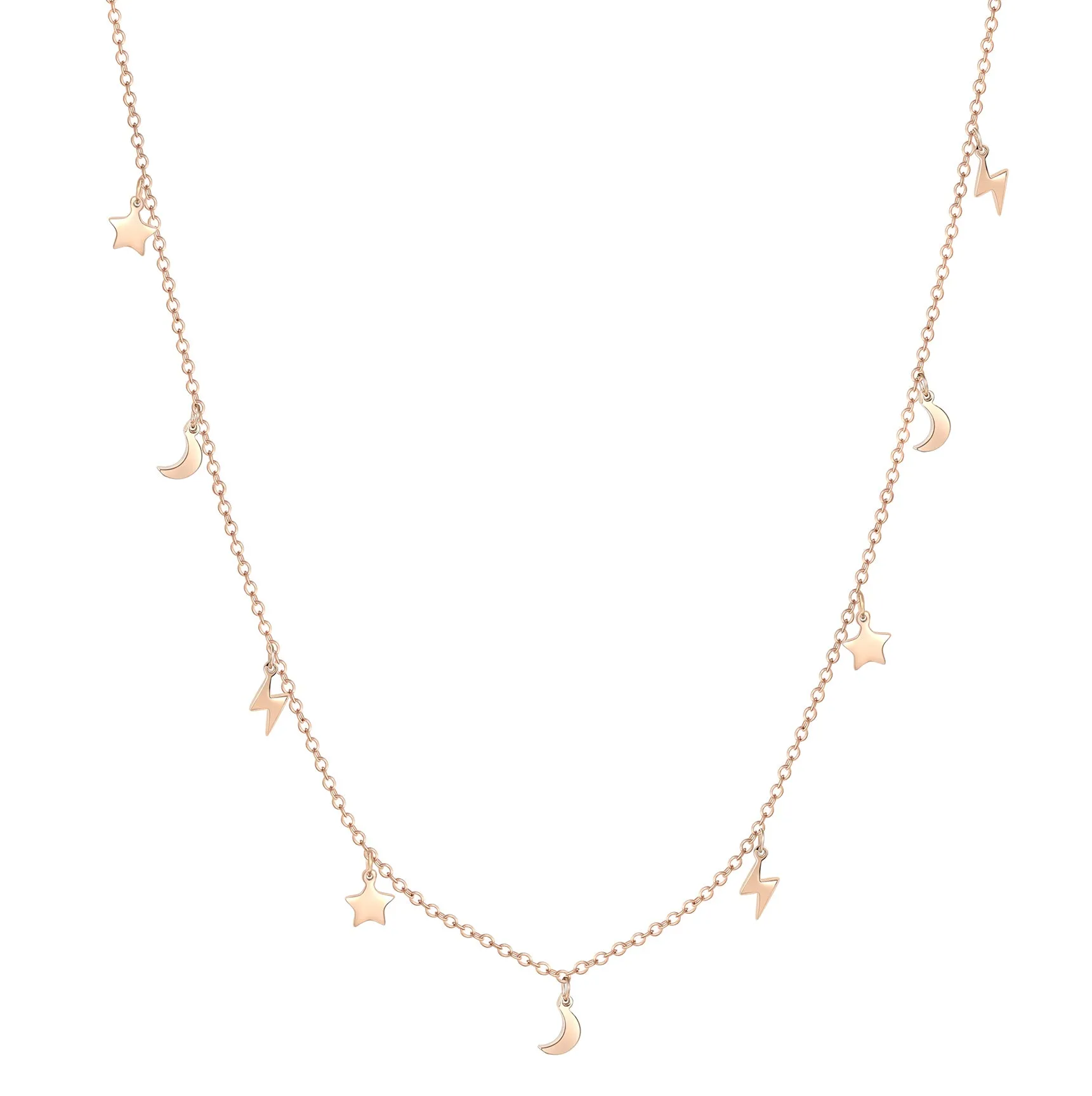 Lightning Star Moon Necklace Rose Gold