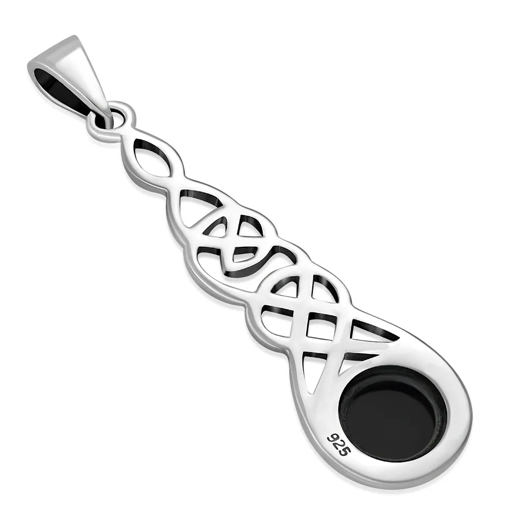 Long Celtic Silver Pendant set w/ Black Onyx