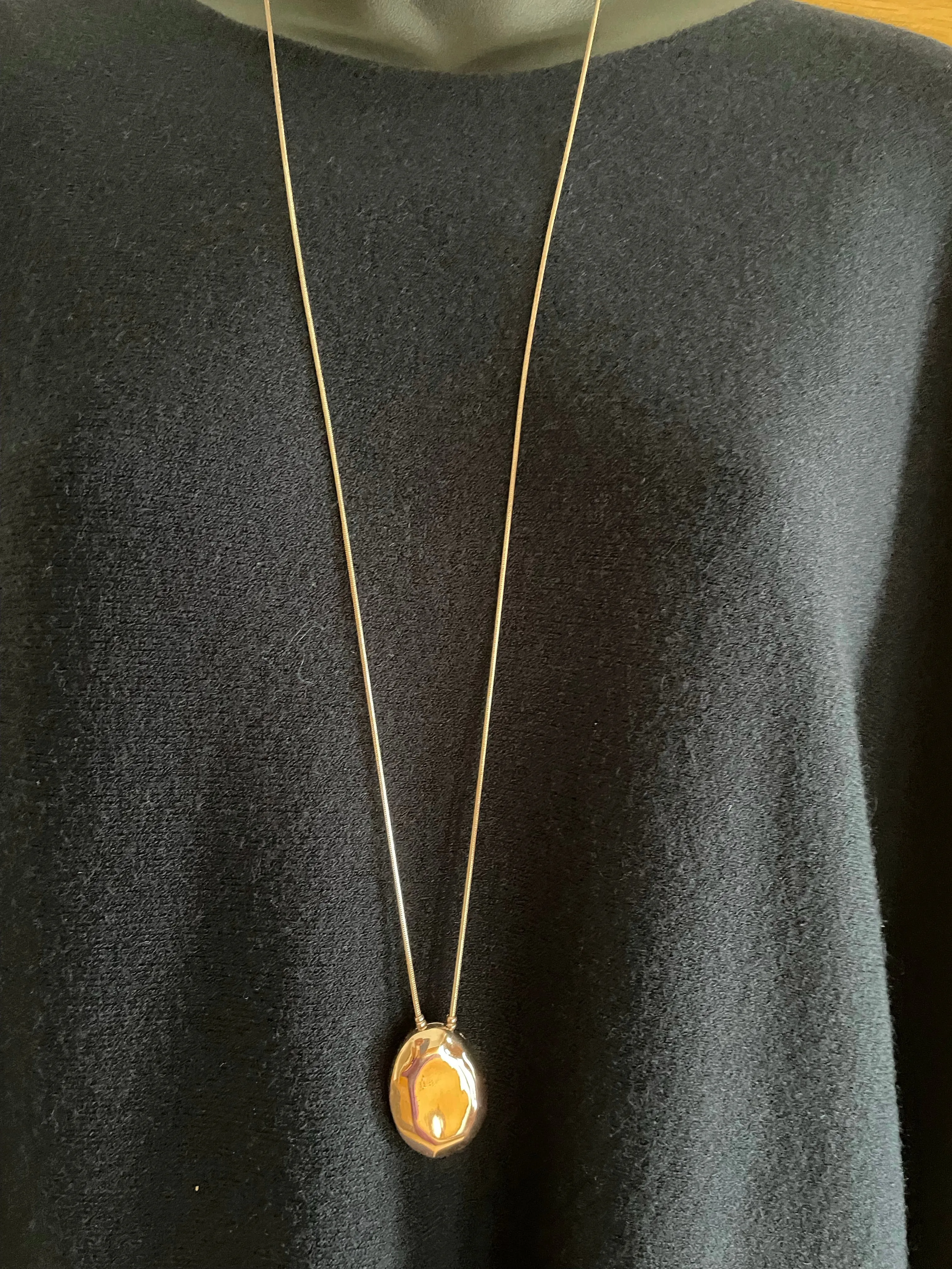 Long Rose Gold Delicate Necklace with Broadbean Pendant