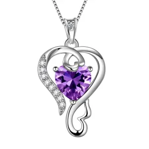 Love Heart Birthstone February Amethyst Necklace Pendant Women Girls Jewelry Birthday Gift