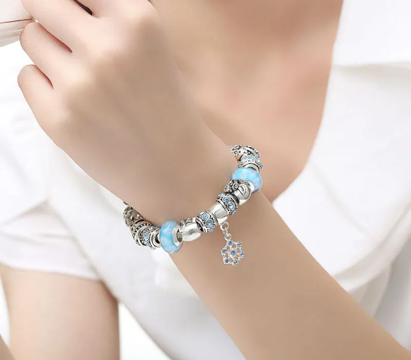 Luxury Silver Charm Bracelet & Bangle for Women With High Quality Murano Glass Beads DIY Birthday Gift