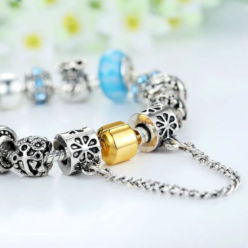 Luxury Silver Charm Bracelet & Bangle for Women With High Quality Murano Glass Beads DIY Birthday Gift