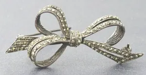 Marcasite Bow 925 Sterling Silver Brooch