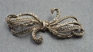 Marcasite Sterling Silver Bow Brooch