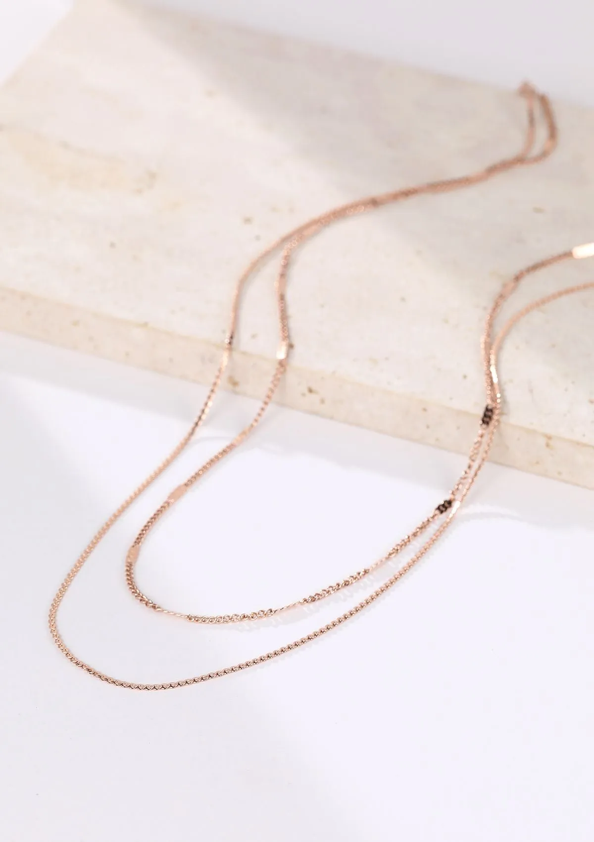 Mixed Cable and Bead Chain Necklace Rose Gold