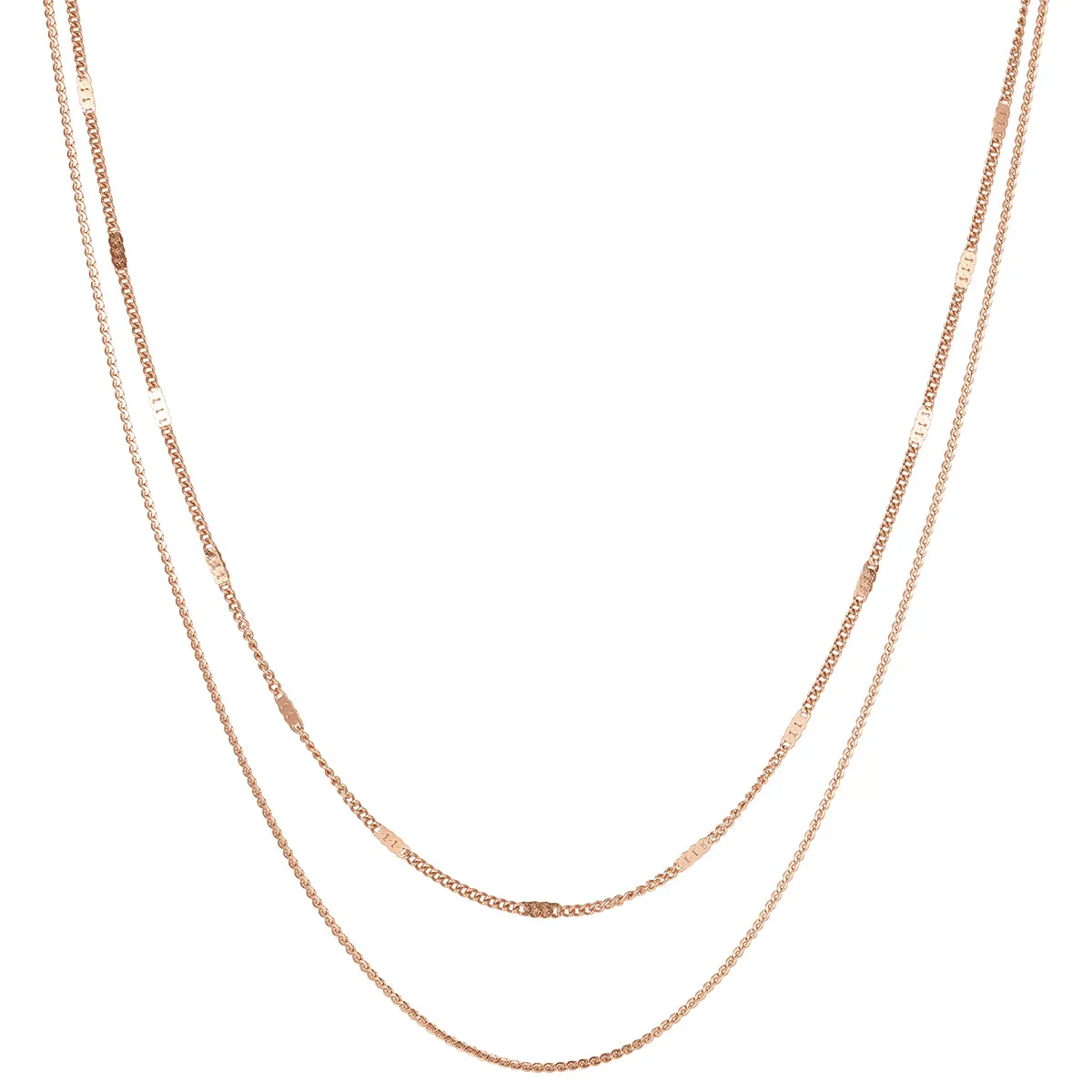 Mixed Cable and Bead Chain Necklace Rose Gold