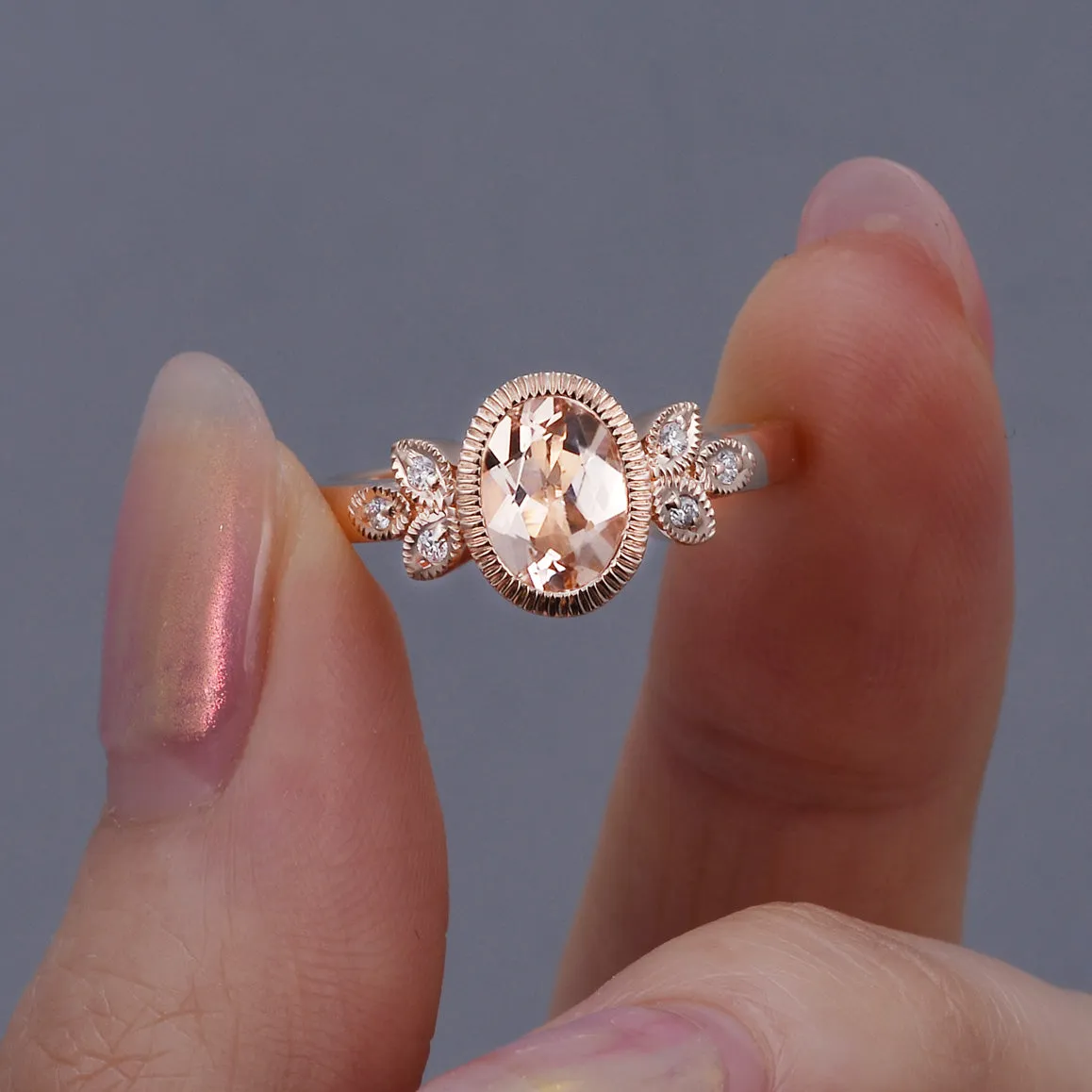 Morganite & Moissanite Rose Gold Ring