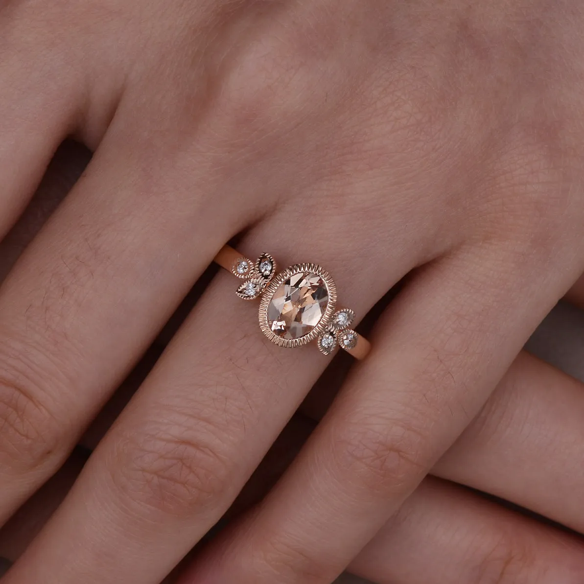 Morganite & Moissanite Rose Gold Ring